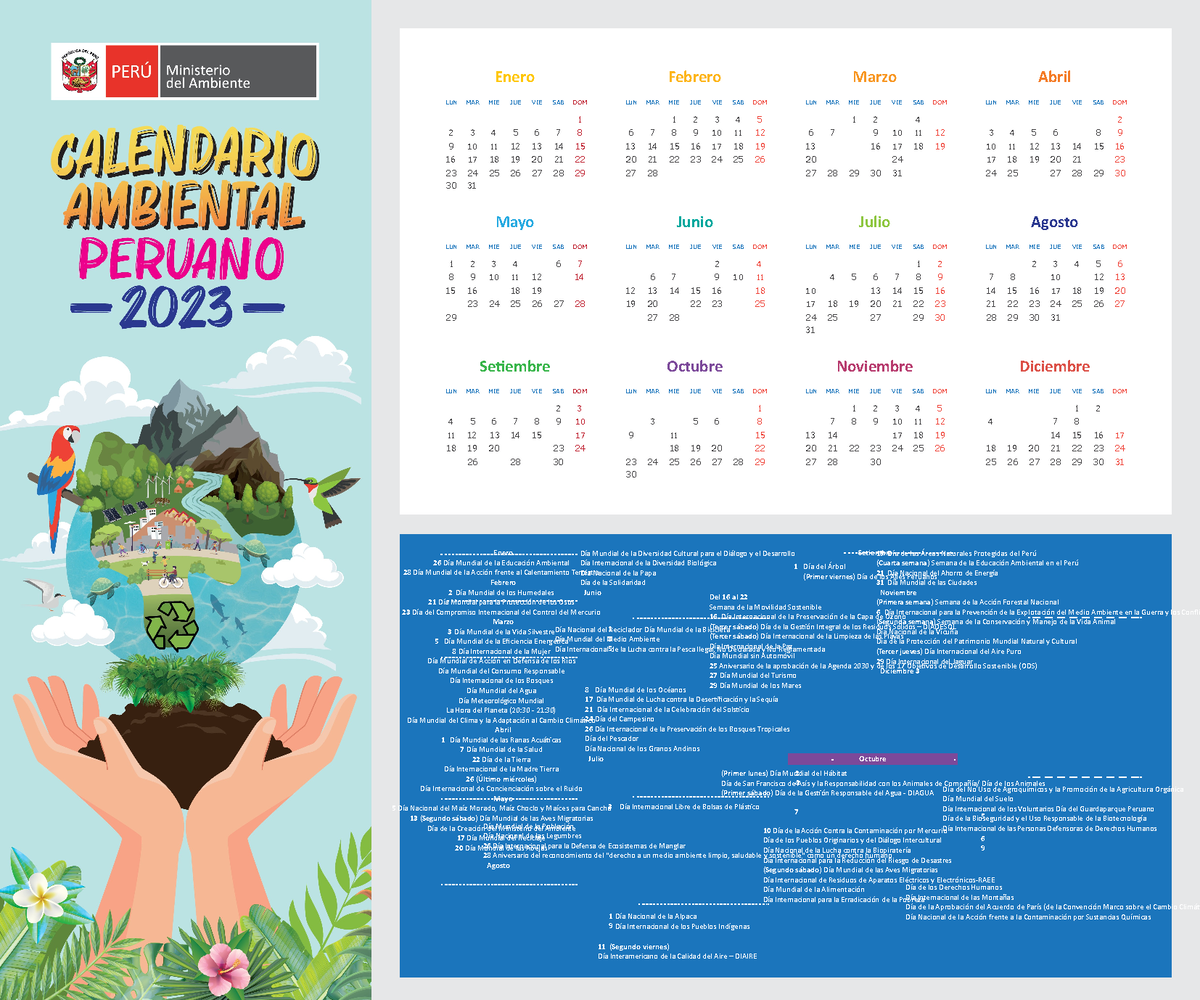 Calendario Ambiental Peruano 2023 Enero Febrero Marzo Abril Mayo