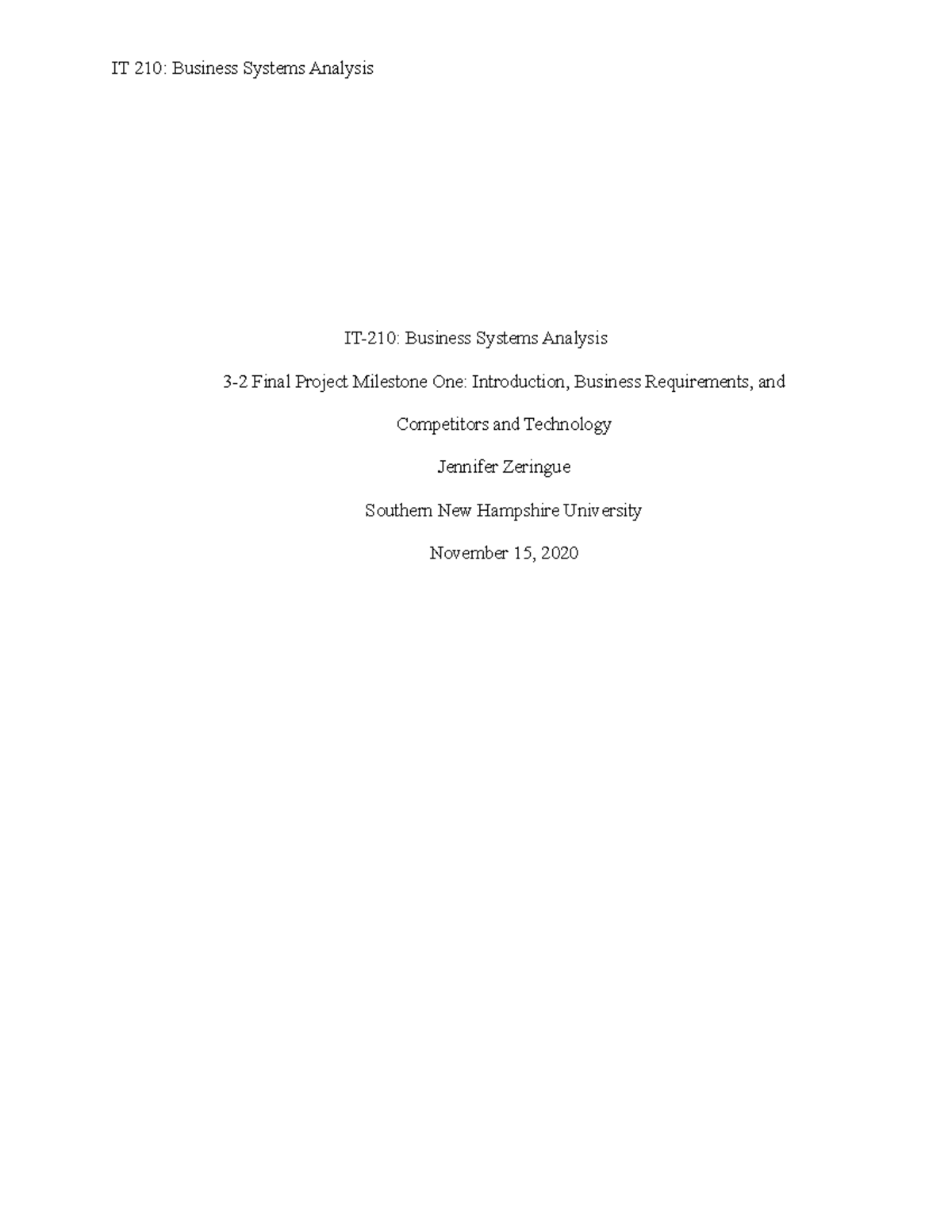 IT 210 Final Project - IT-210: Business Systems Analysis 3-2 Final ...