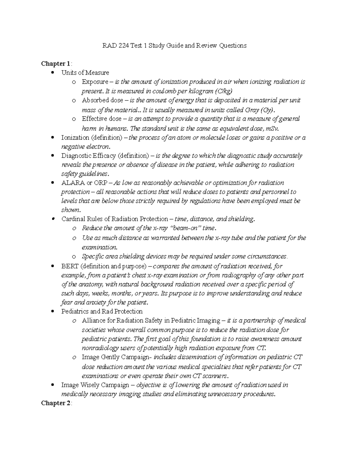 RAD 224 Test 1 Review 2023 RAD 224 Test 1 Study Guide and Review