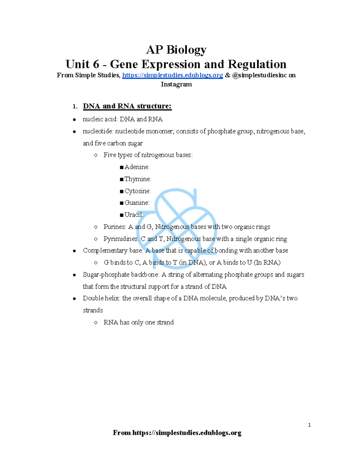 Test #5 Study Guide - AP Biology Unit 6 - Gene Expression And ...