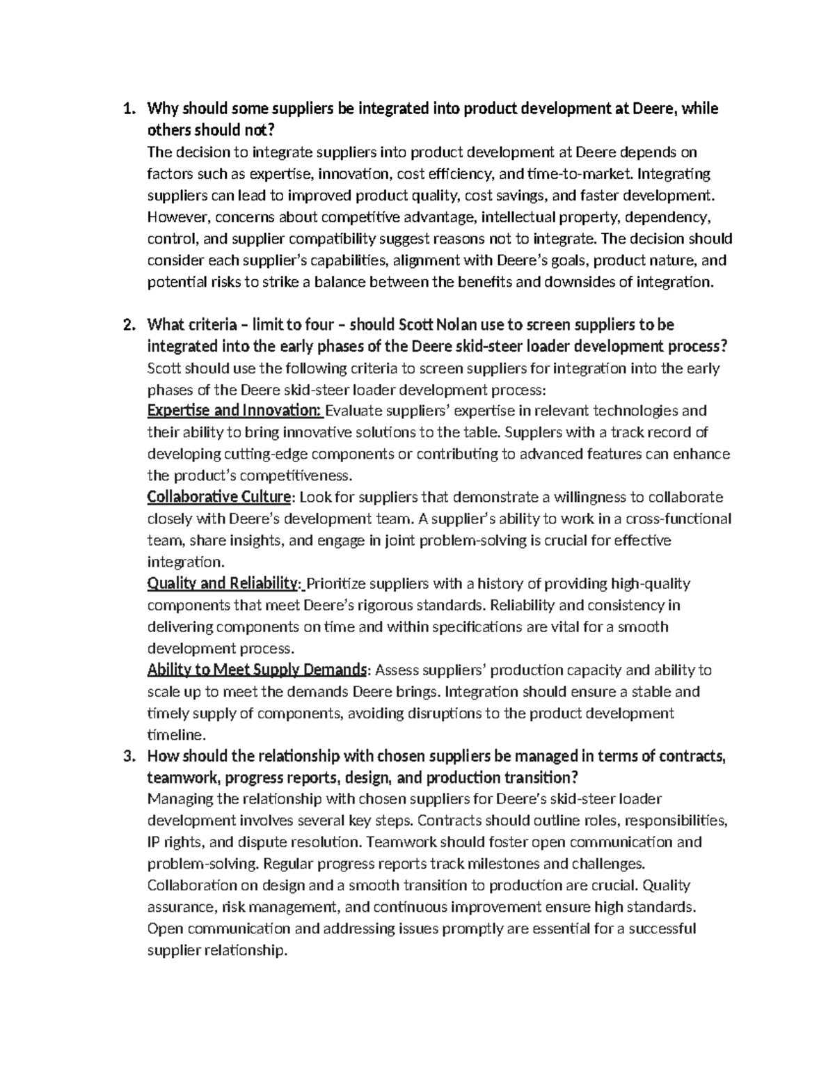 Module 1 Cast Study - Why should some suppliers be integrated into ...