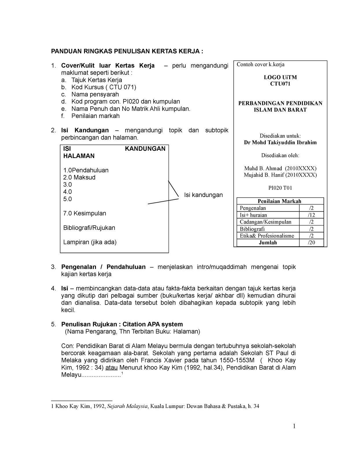 Panduan Penulisan KK - PANDUAN RINGKAS PENULISAN KERTAS KERJA : Cover ...