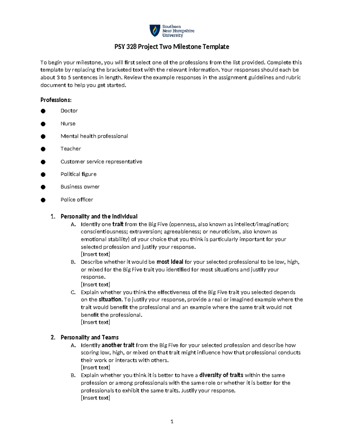 PSY 328 Project Two Milestone Template - Complete this template by ...