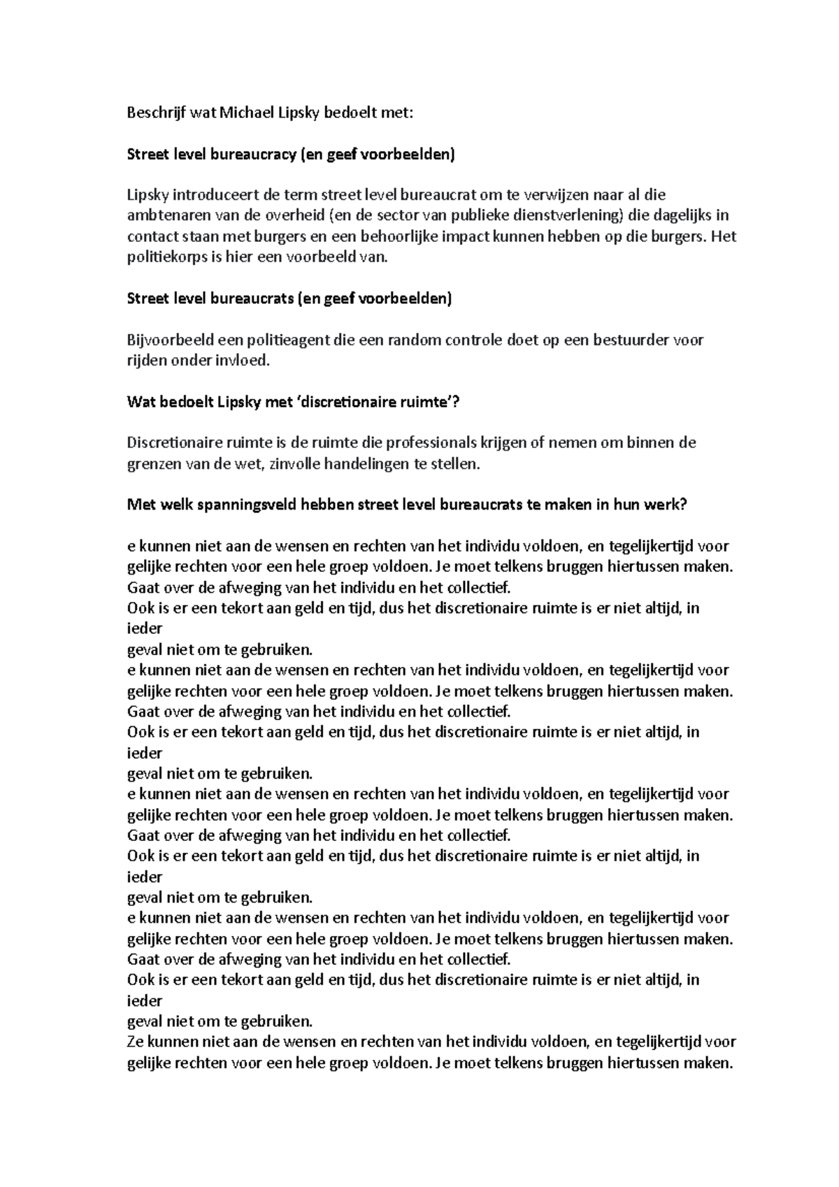 5.4 TG K Street level bureaucracy Beschrijf wat Michael Lipsky