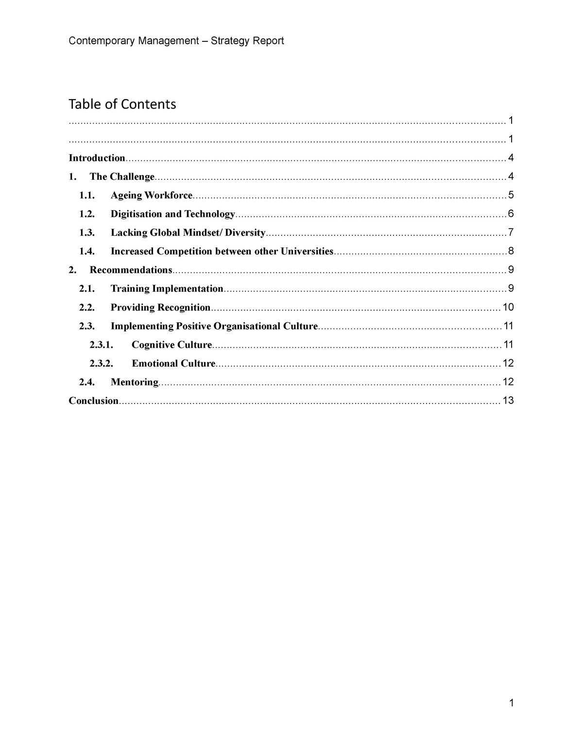 LF03 - 3747049 - Strategy Report - Table of Contents - Studocu