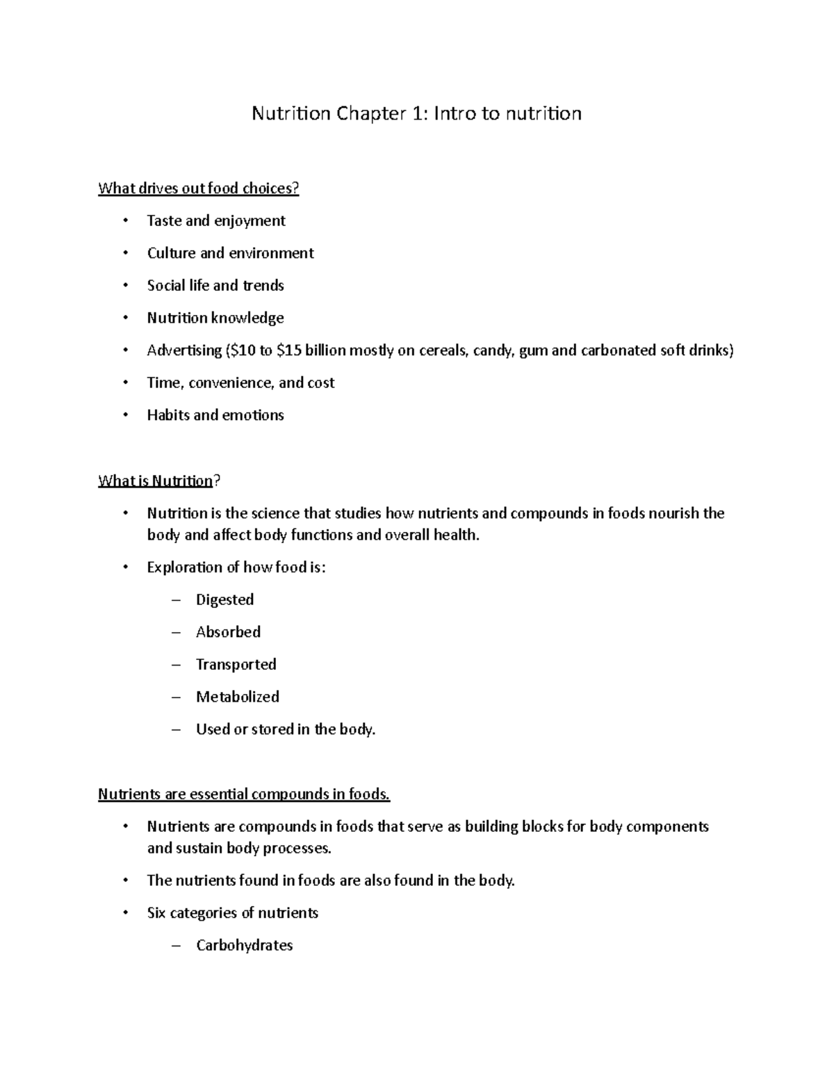 Nutrition Chapter 1 Part 1 - Nutrition Chapter 1: Intro To Nutrition ...