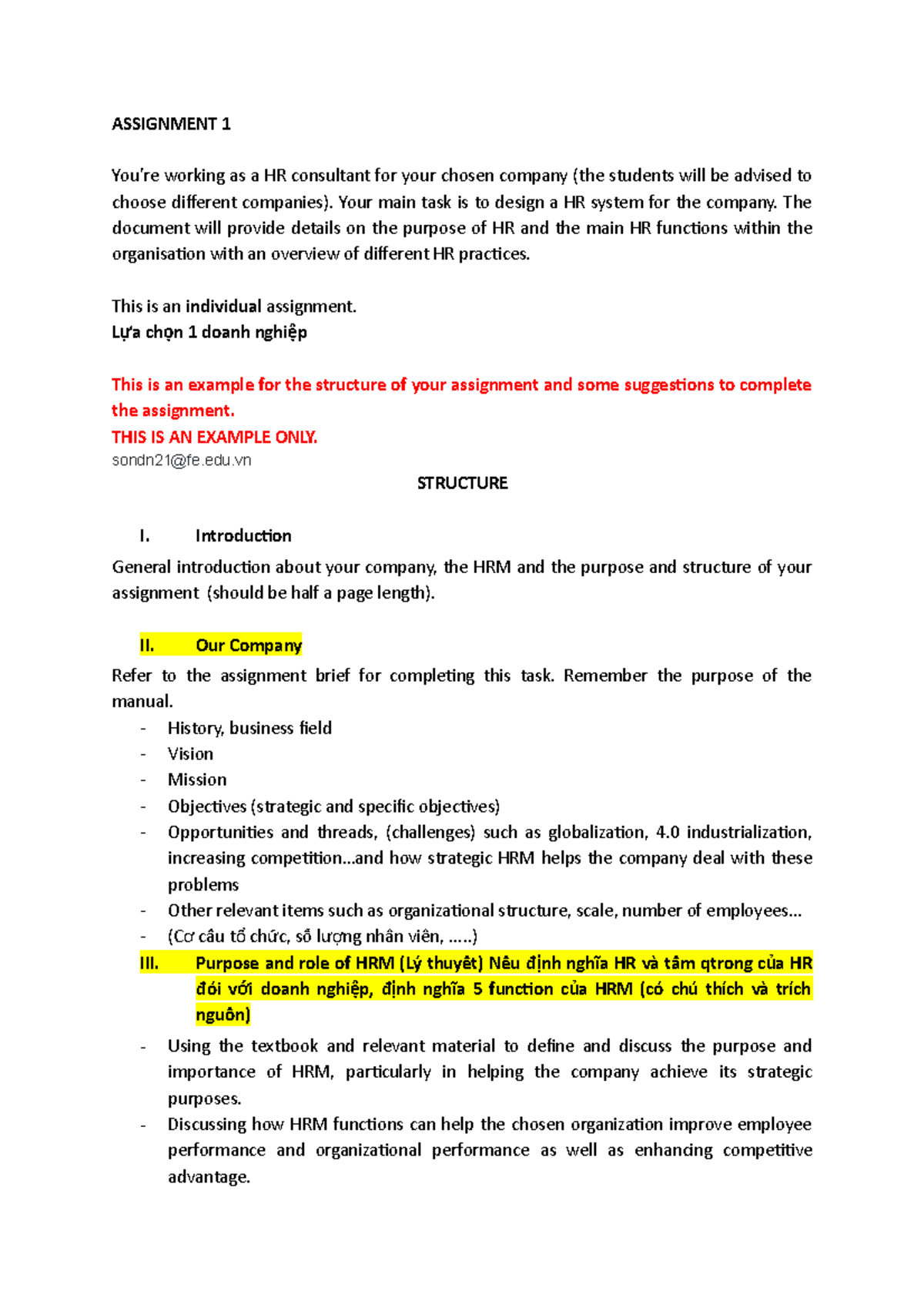 Assignment 1 Guildeline - ASSIGNMENT 1 You’re working as a HR ...