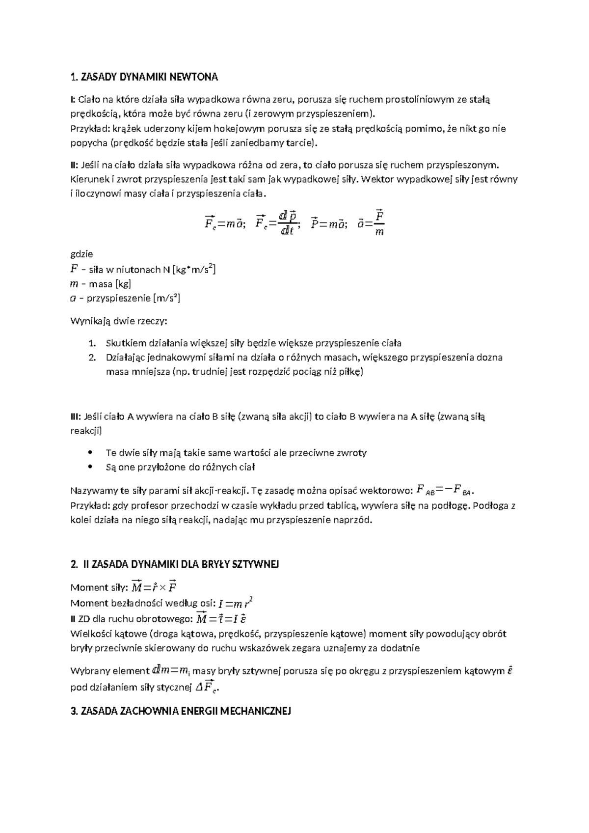 Fizyka-Opracowanie 2 - najwazniejsze prawa fizyczne - 1. ZASADY