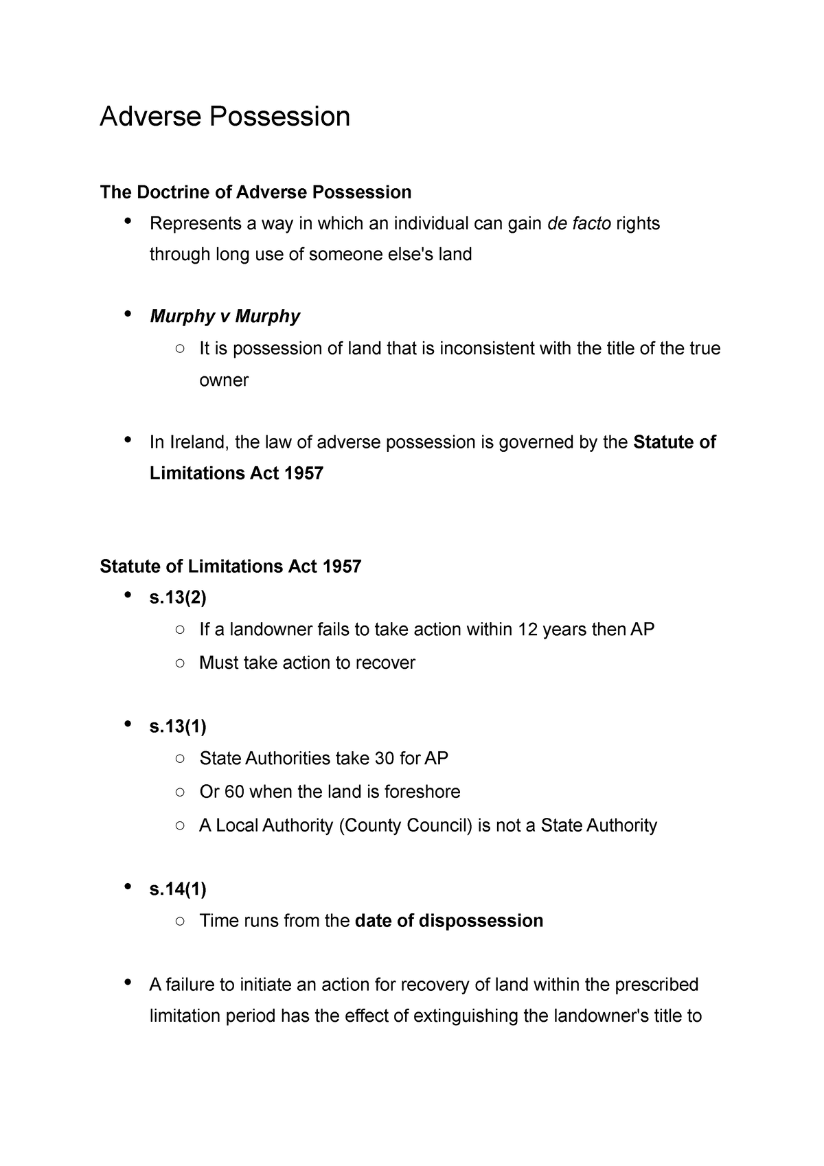 Adverse Possession Adverse Possession The Doctrine of Adverse