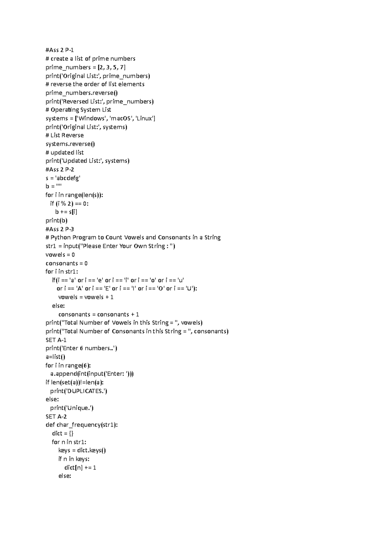 Ass 2 Python - nothing - #Ass 2 P- create a list of prime numbers prime ...