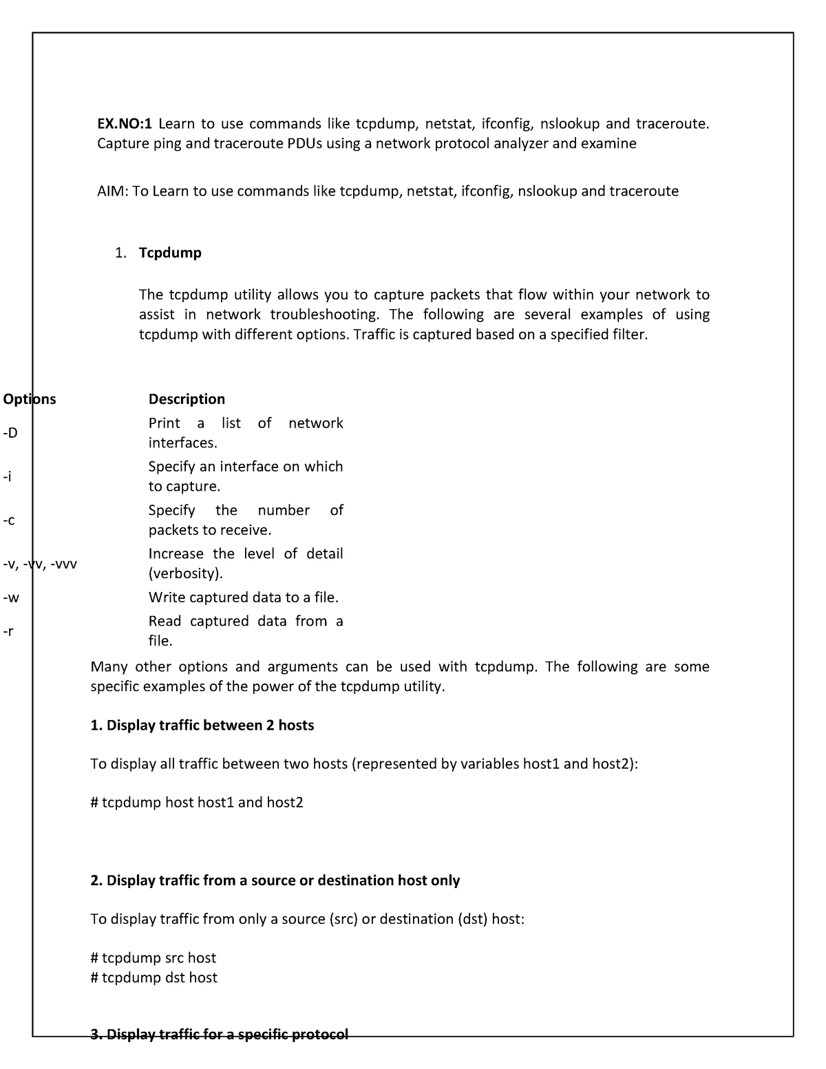 Computer networks - EX:1 Learn to use commands like tcpdump, netstat