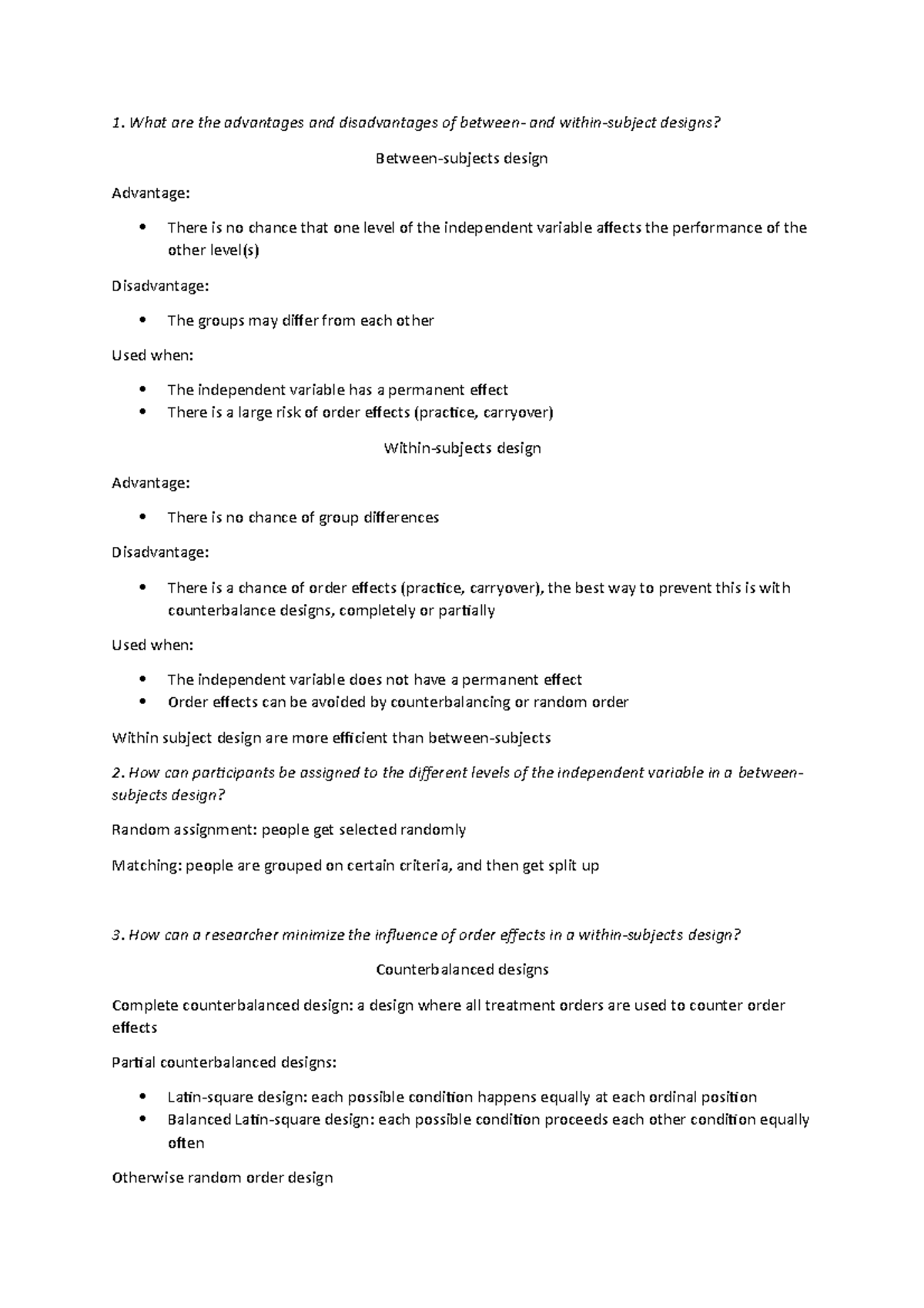Topic 13 - Single factor and factorial designs - 1. What are the advantages  and disadvantages of - StudeerSnel