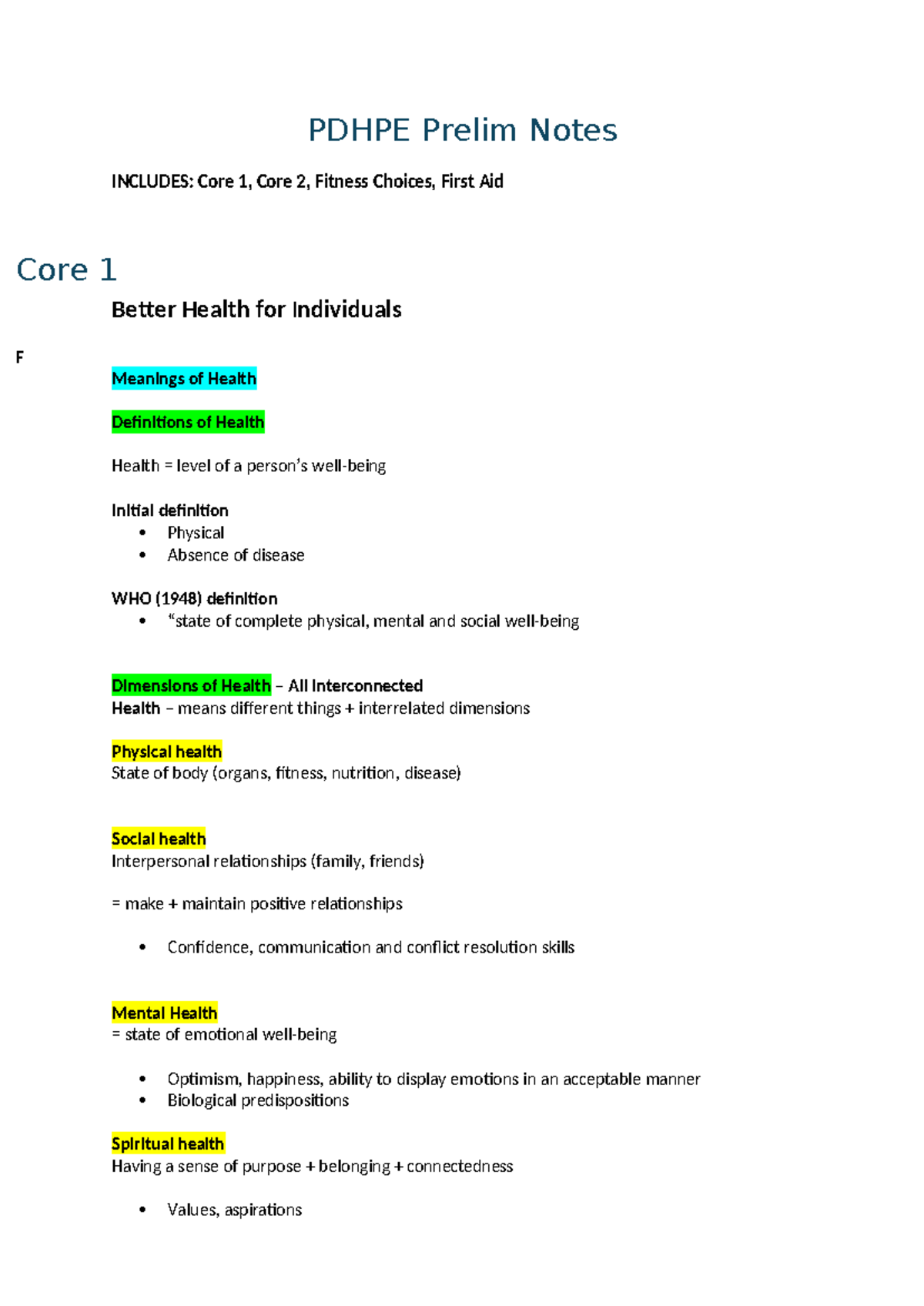 Pdhpe core 1 notes - PDHPE Prelim Notes INCLUDES: Core 1, Core 2 ...