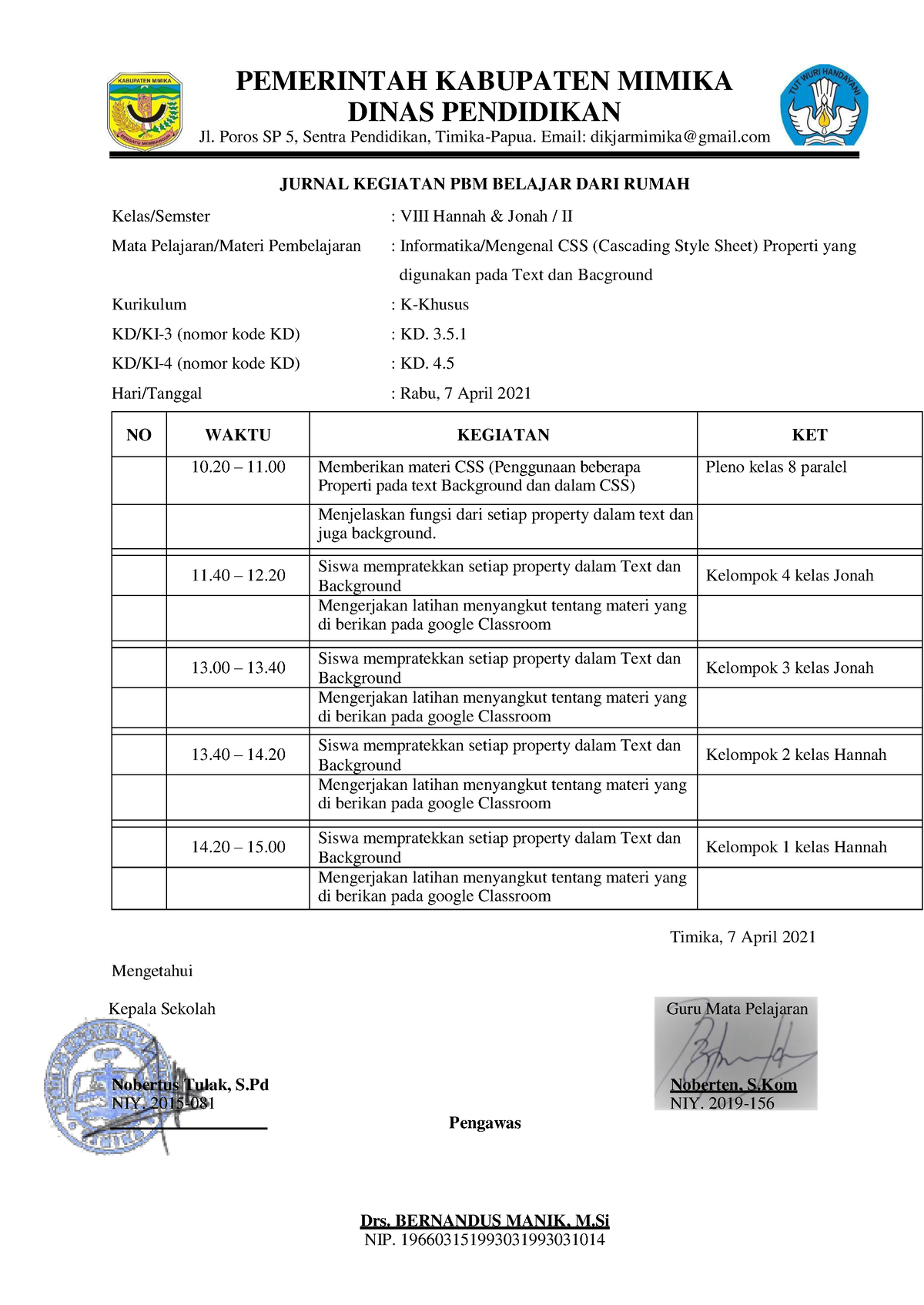 Jurnal PBM BDR Informatika Kelas 8 Tgl 7 April 2021 - PEMERINTAH ...