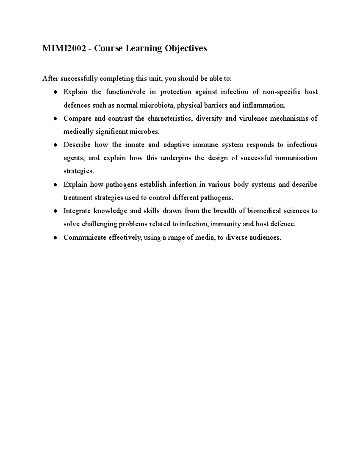 MIMI2002 - Course Learning Objectives - Compare and contrast the ...