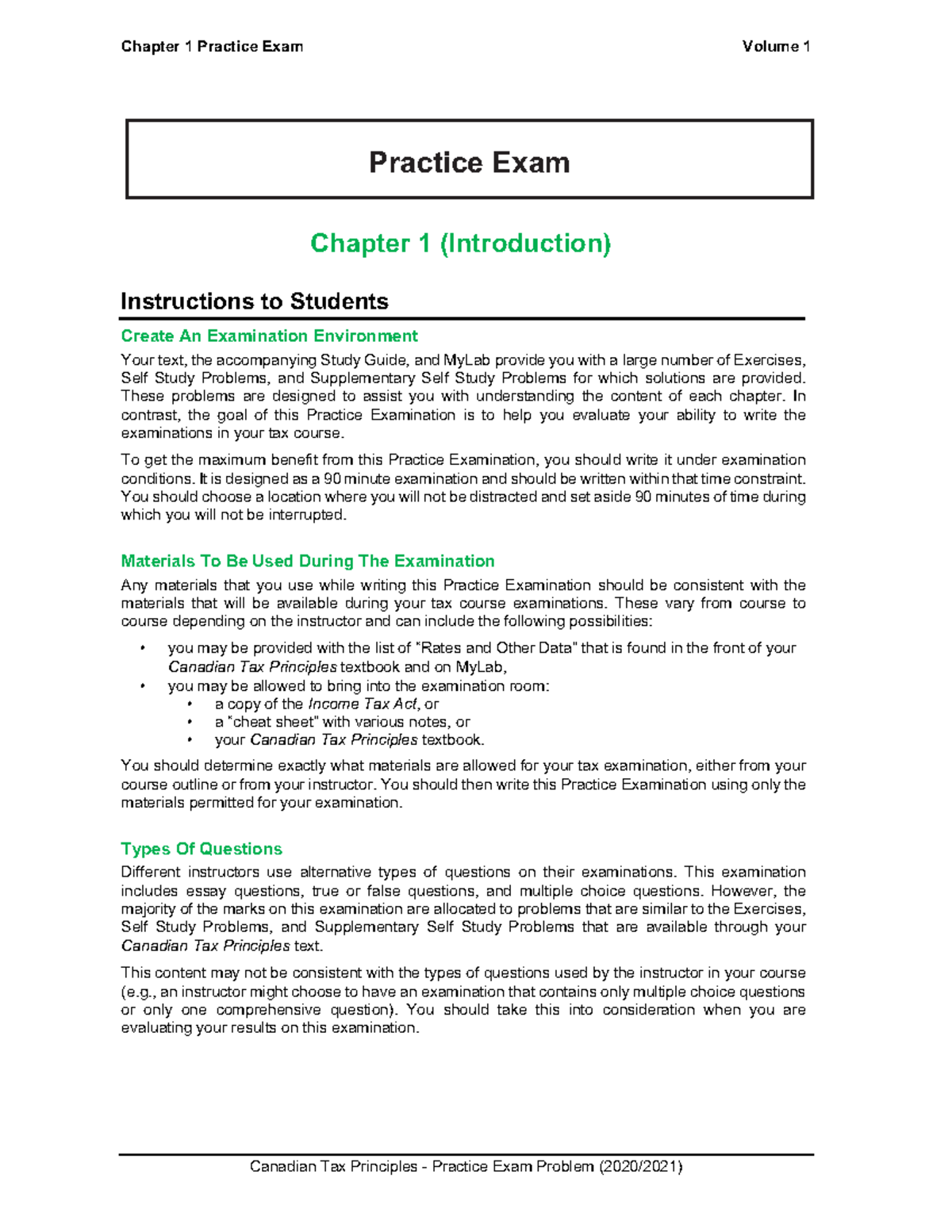 Practice Exams - Vol 1 (2020) - Chapter 1 (Introduction) Instructions ...