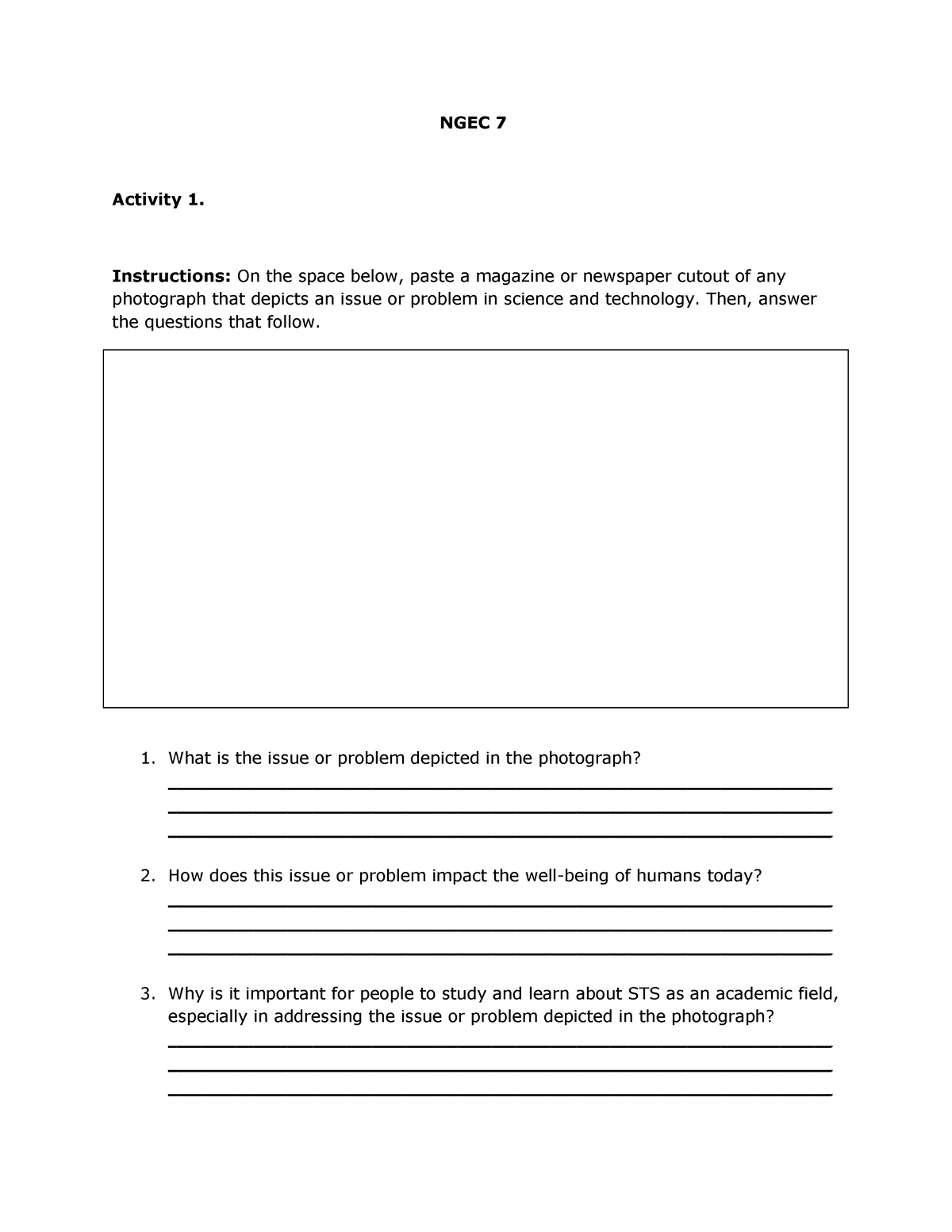 NGEC 7 Lesson 1- Activity - NGEC 7 Activity 1. Instructions: On the ...