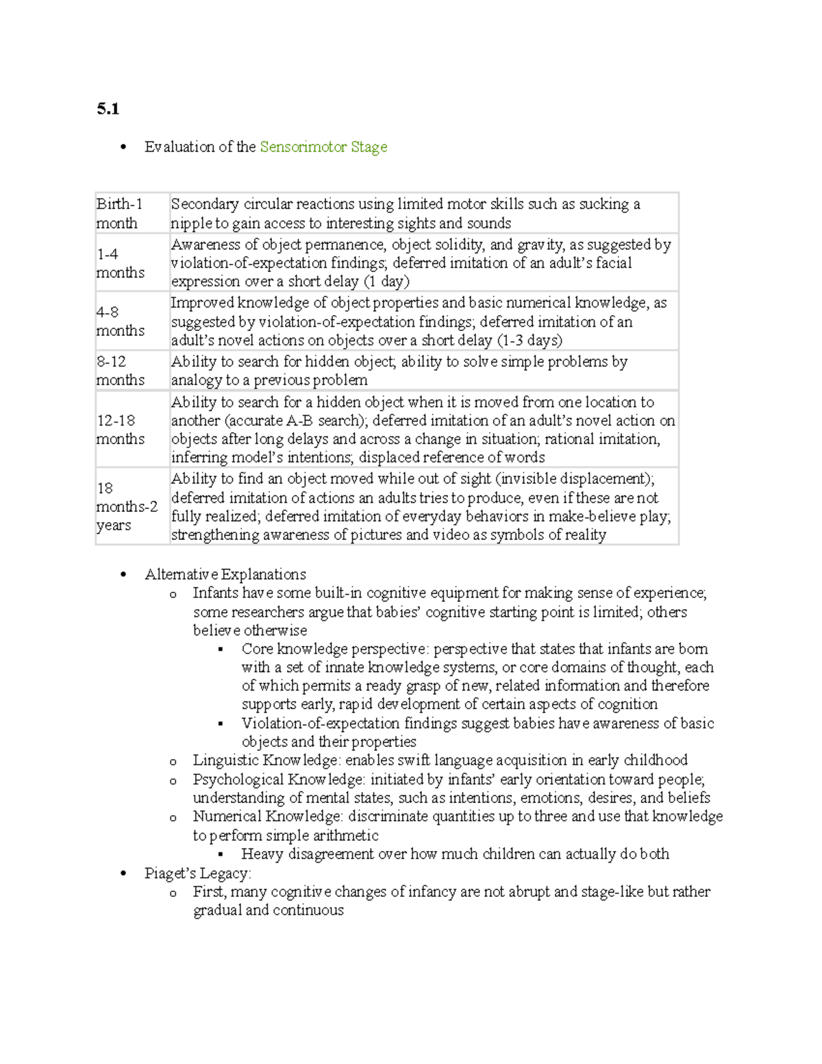 Chapter 5 Summary Developmental Psychology 5 Evaluation of the