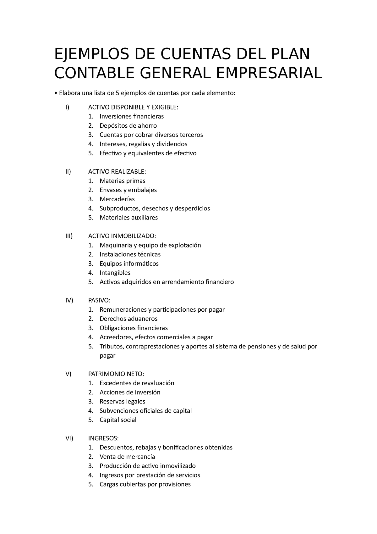 Plan Contable Ejemplos De Cuentas Del Plan Contable General