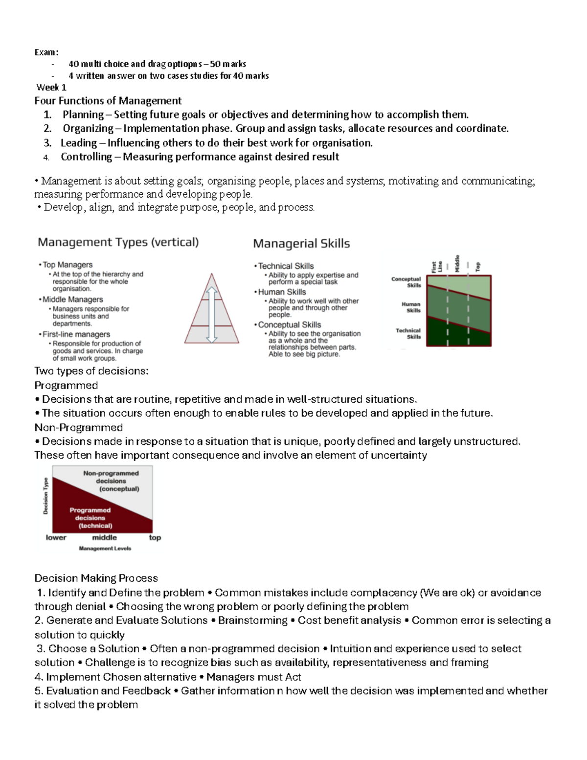 MGMT Final exam Study Sheet 2024 SEM 1 - Exam: - 40 multi choice and ...