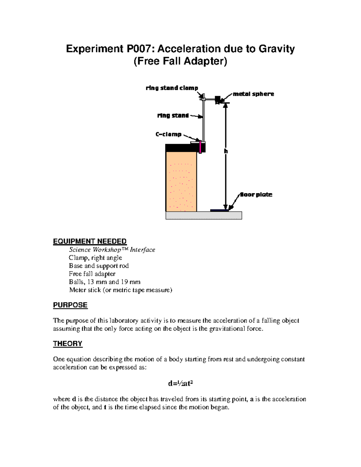 experiment to calculate acceleration due to gravity