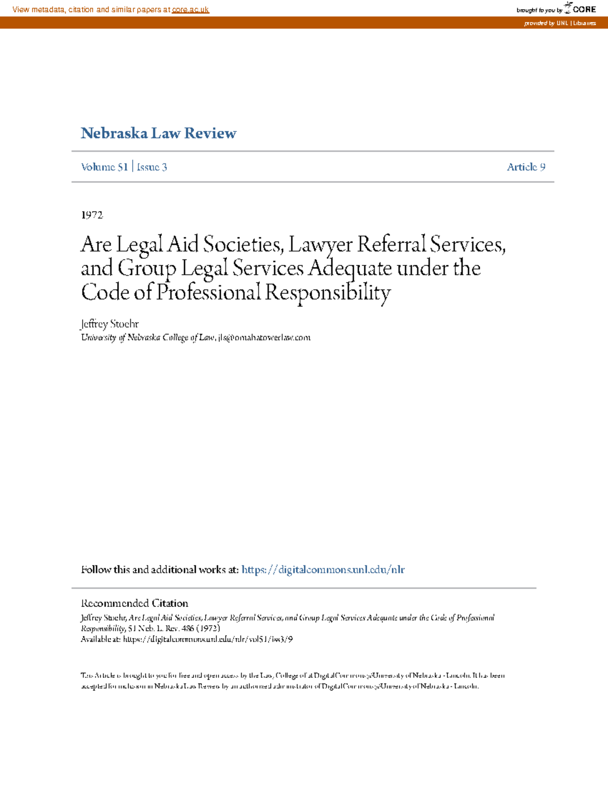 188096658 - Nebraska Law Review Volume 51 | Issue 3 Article 9 1972 Are ...