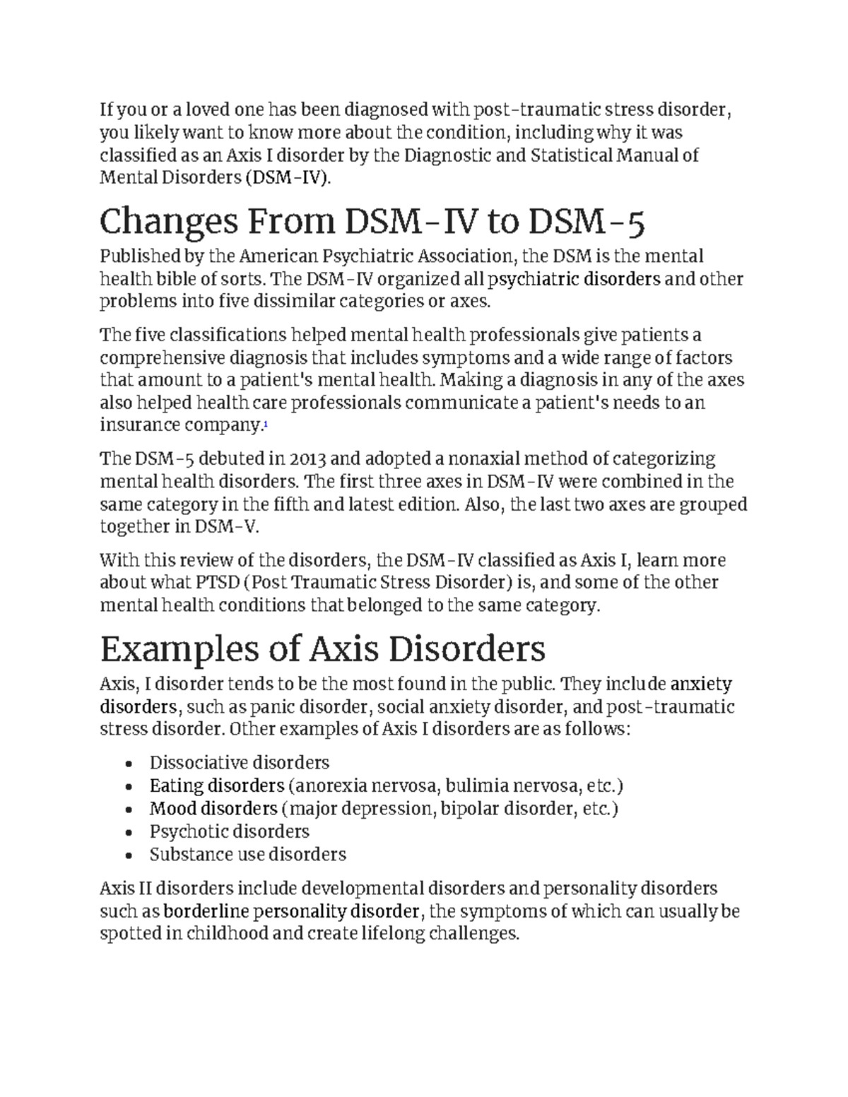 Axis 1 Notes If you or a loved one has been diagnosed with post
