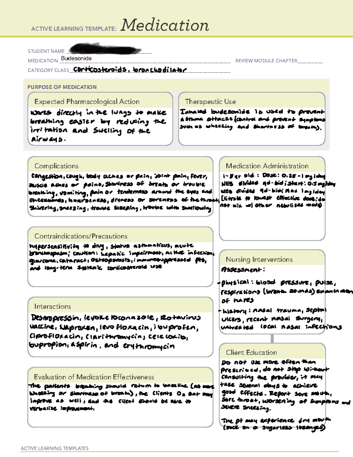 Medication Budesonide ACTIVE LEARNING TEMPLATES Medication STUDENT