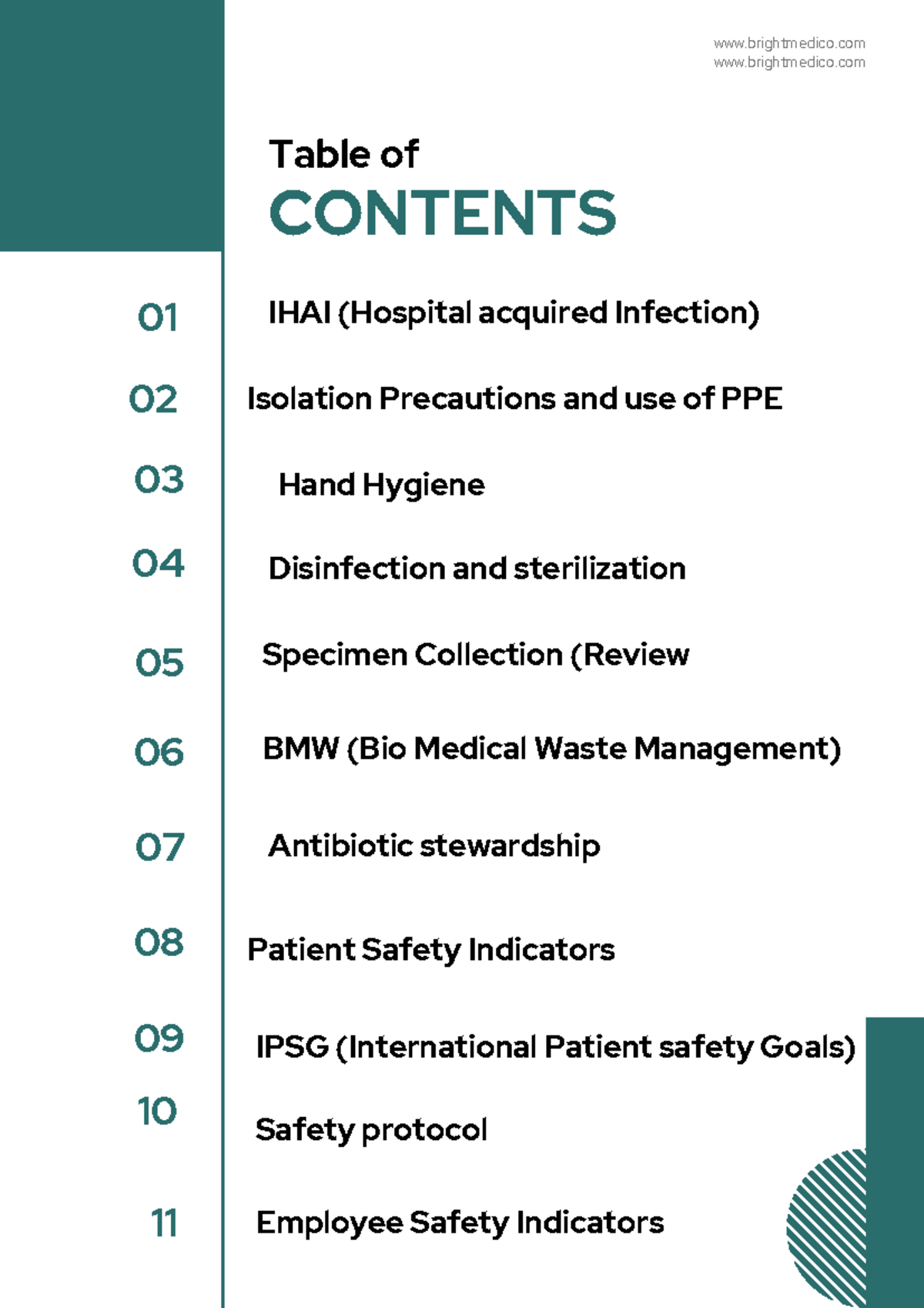 3rd Semester Infection Control & Safety Pdf Notes - Table of CONTENTS ...