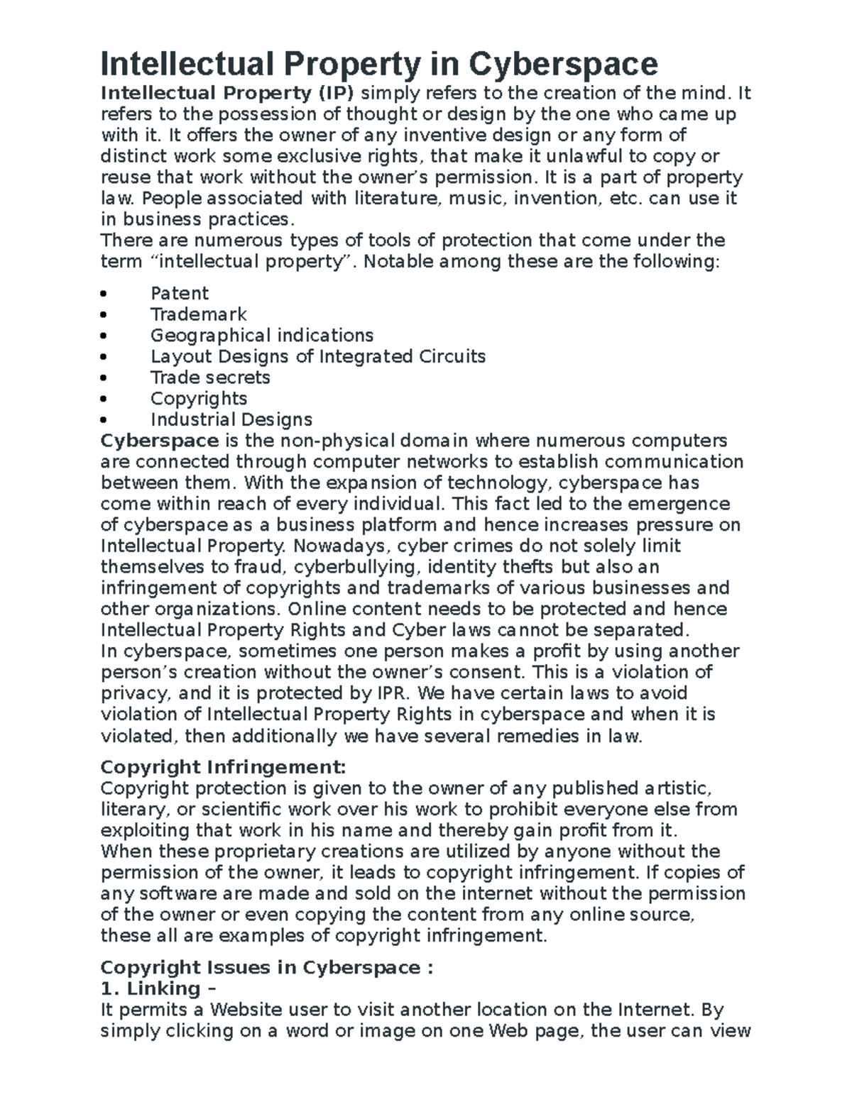 Intellectual Property Issues in Cyber Space - Intellectual Property in ...