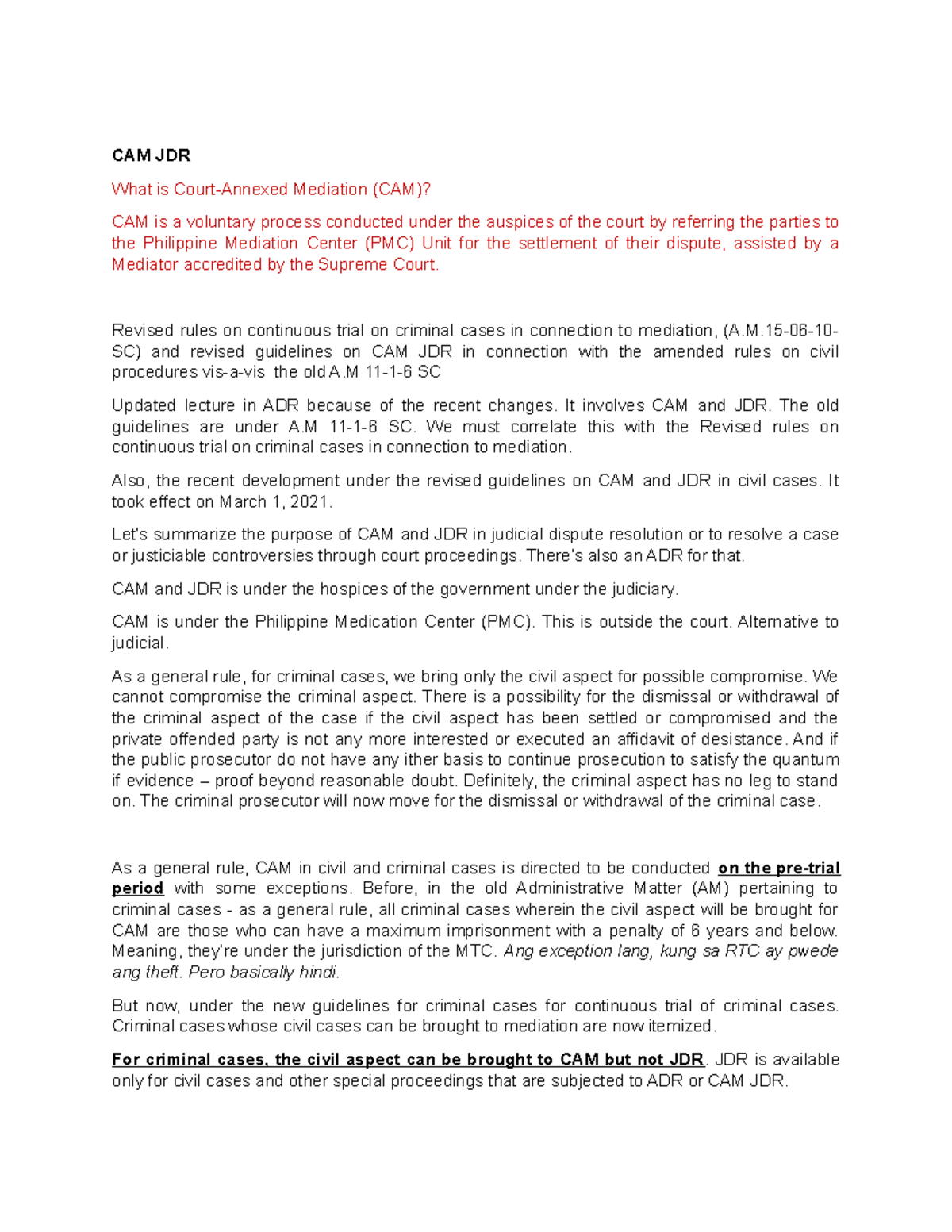 Notes on cam jdr revised rules on continuous trial on criminal cases in