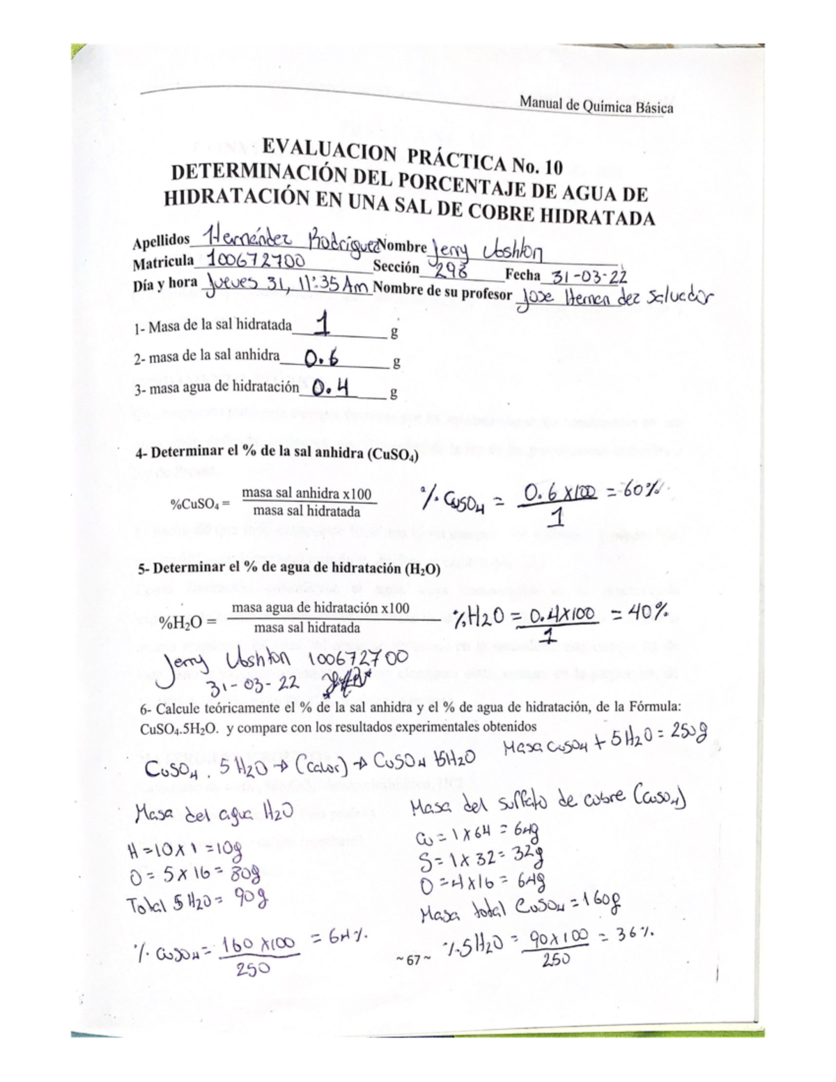 Manual de Química Básica experimento 8 Uasd Laboratorios de quimicas Studocu