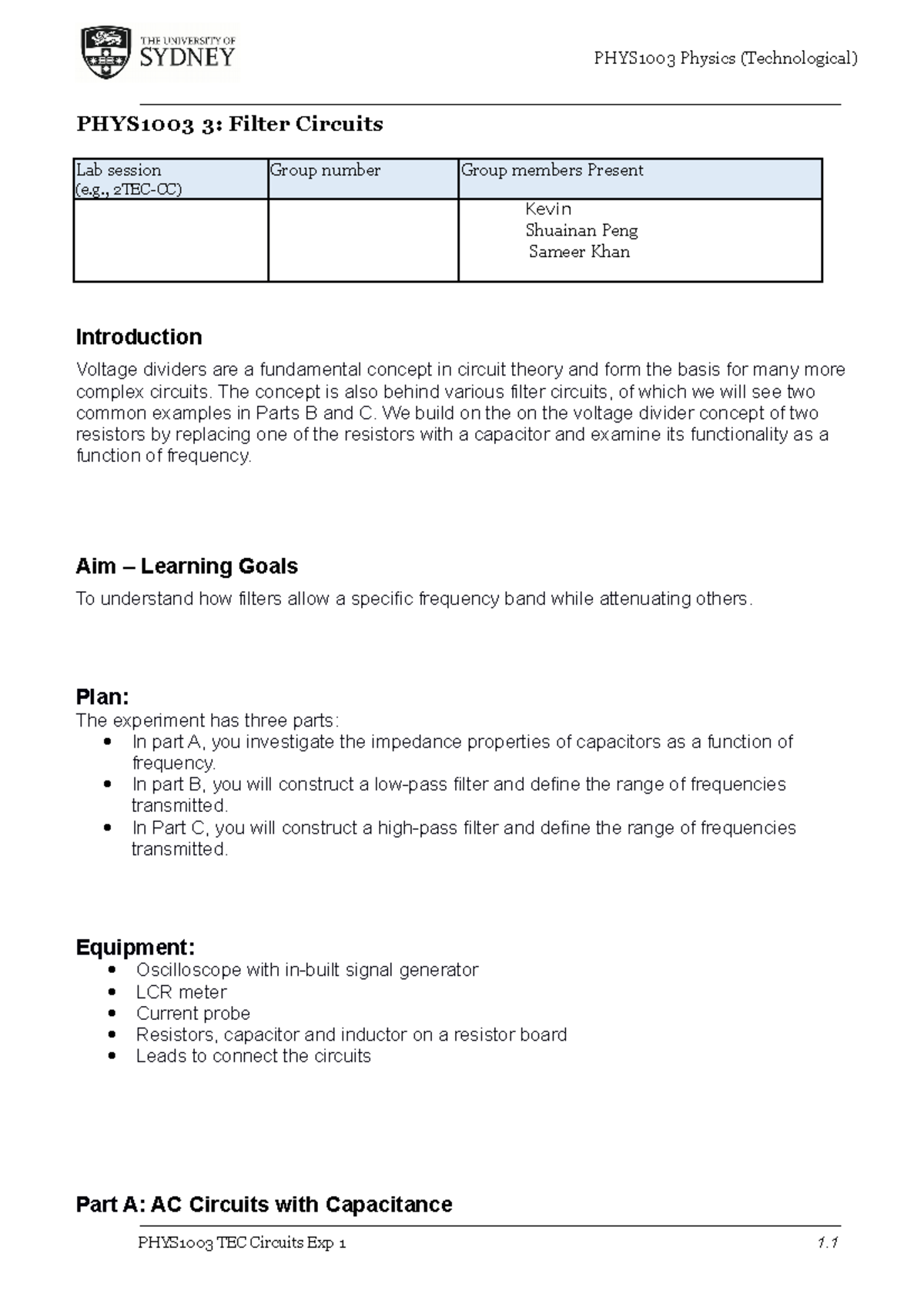 Lab not over - Week 4 lab cc - PHYS1003 3: Filter Circuits Lab session ...