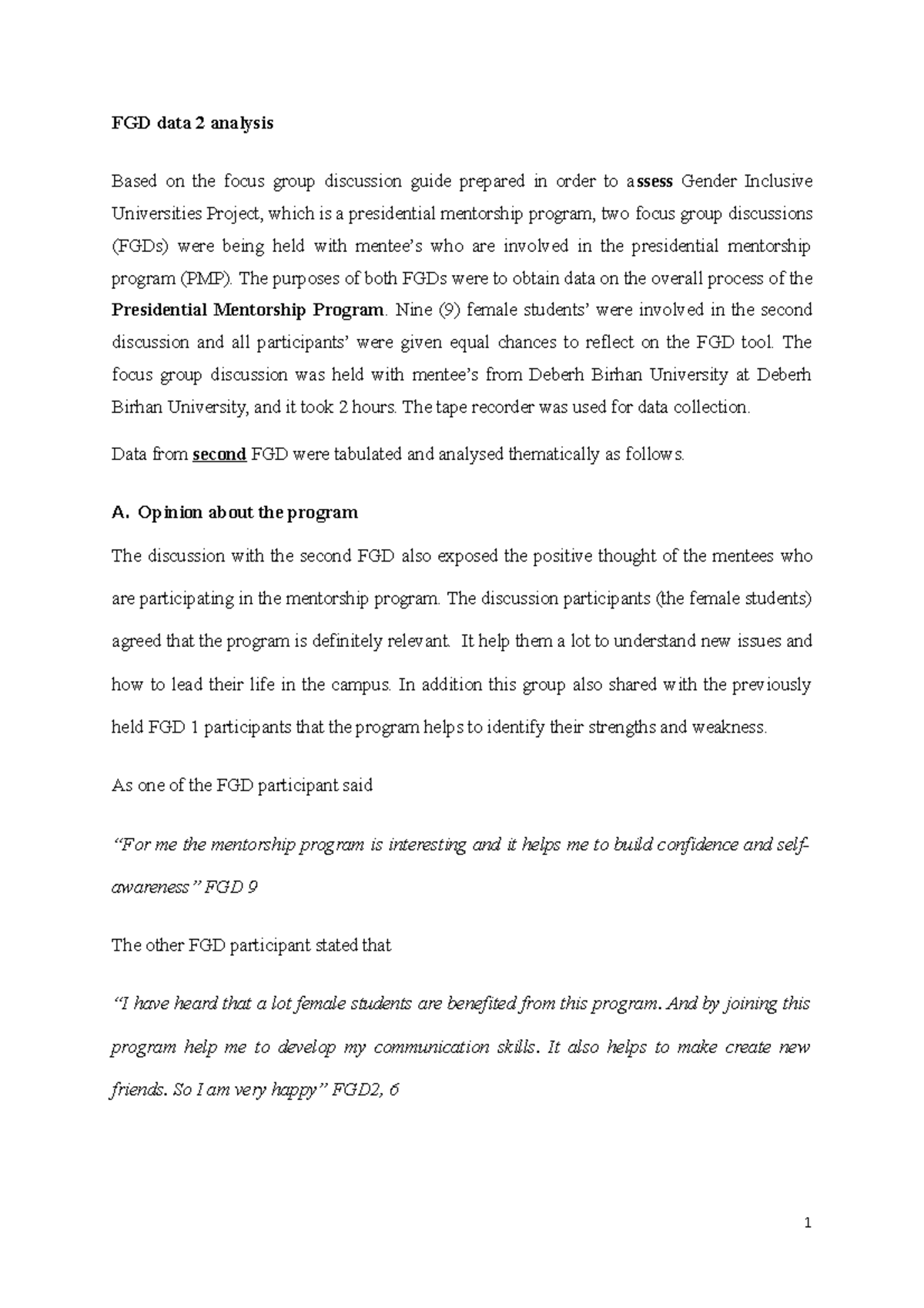 FGD mentees group 2 - This is a report on research methods on FGD ...