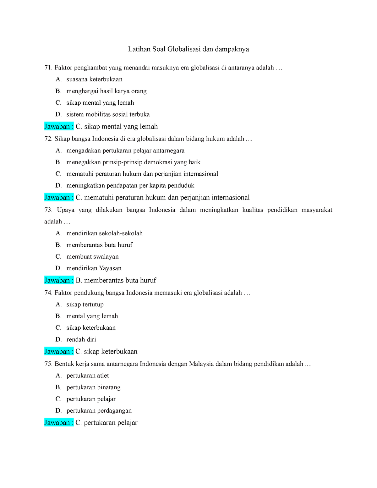 Latihan Soal Globalisasi Dan Dampaknya 8 - Latihan Soal Globalisasi Dan ...