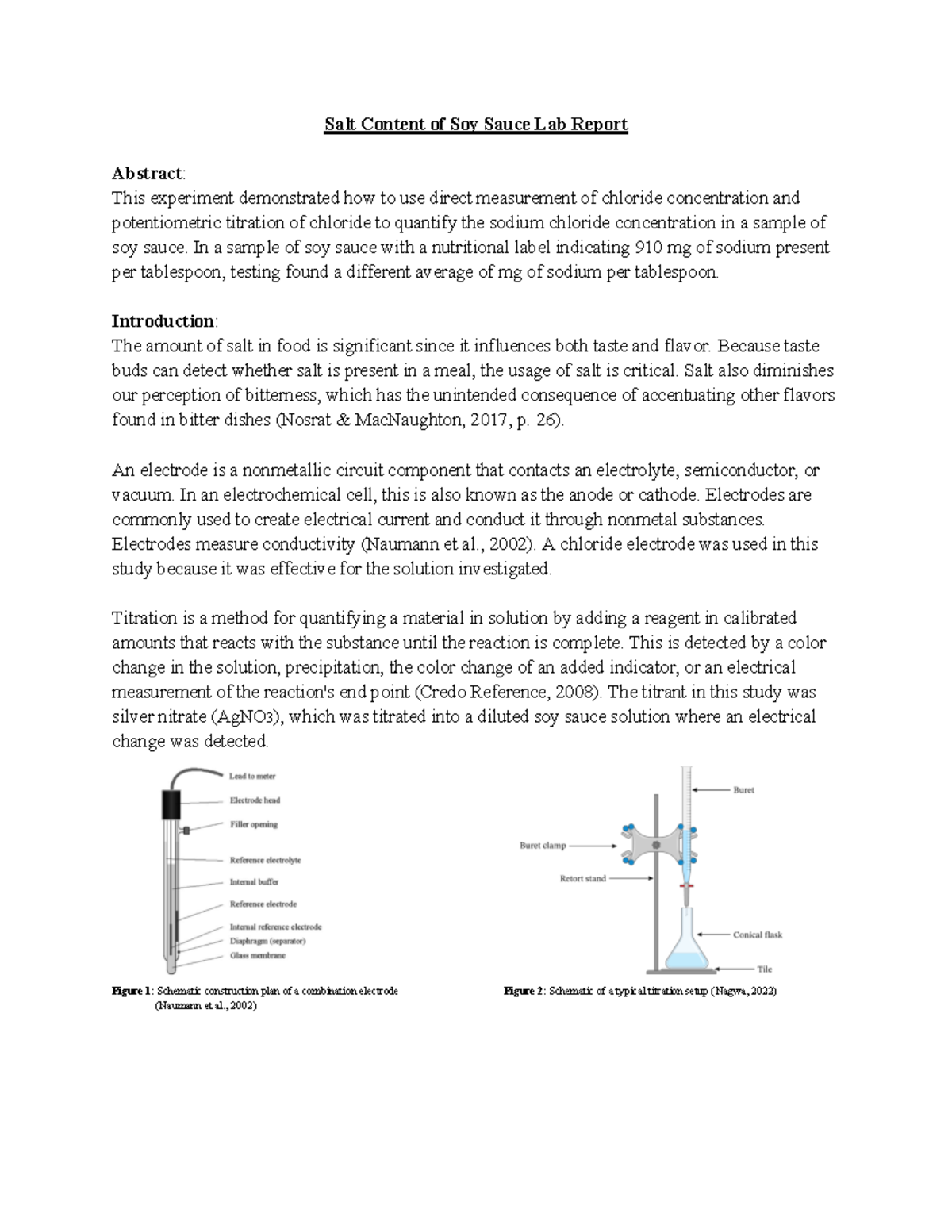 Soy Sauce Titration Lab Report Salt Content of Soy Sauce Lab Report