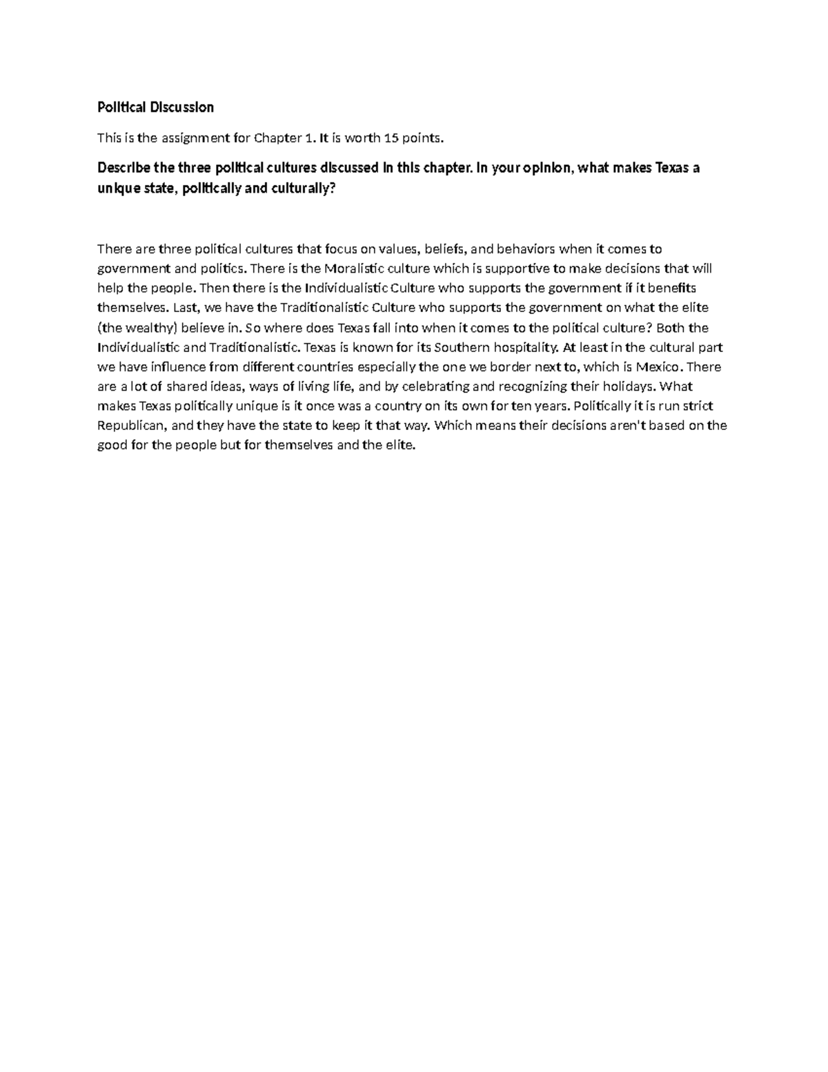 Political Discussio 5 - Political Discussion This is the assignment for ...