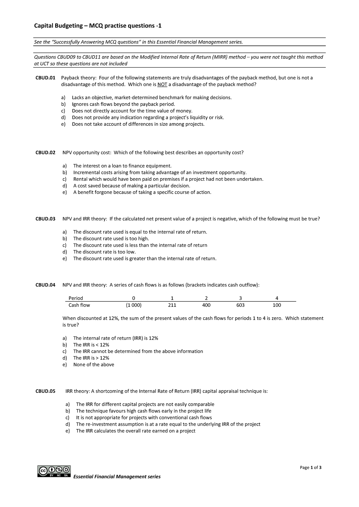 7. Capital Budgeting - Questions MCQs - Capital Budgeting – MCQ ...