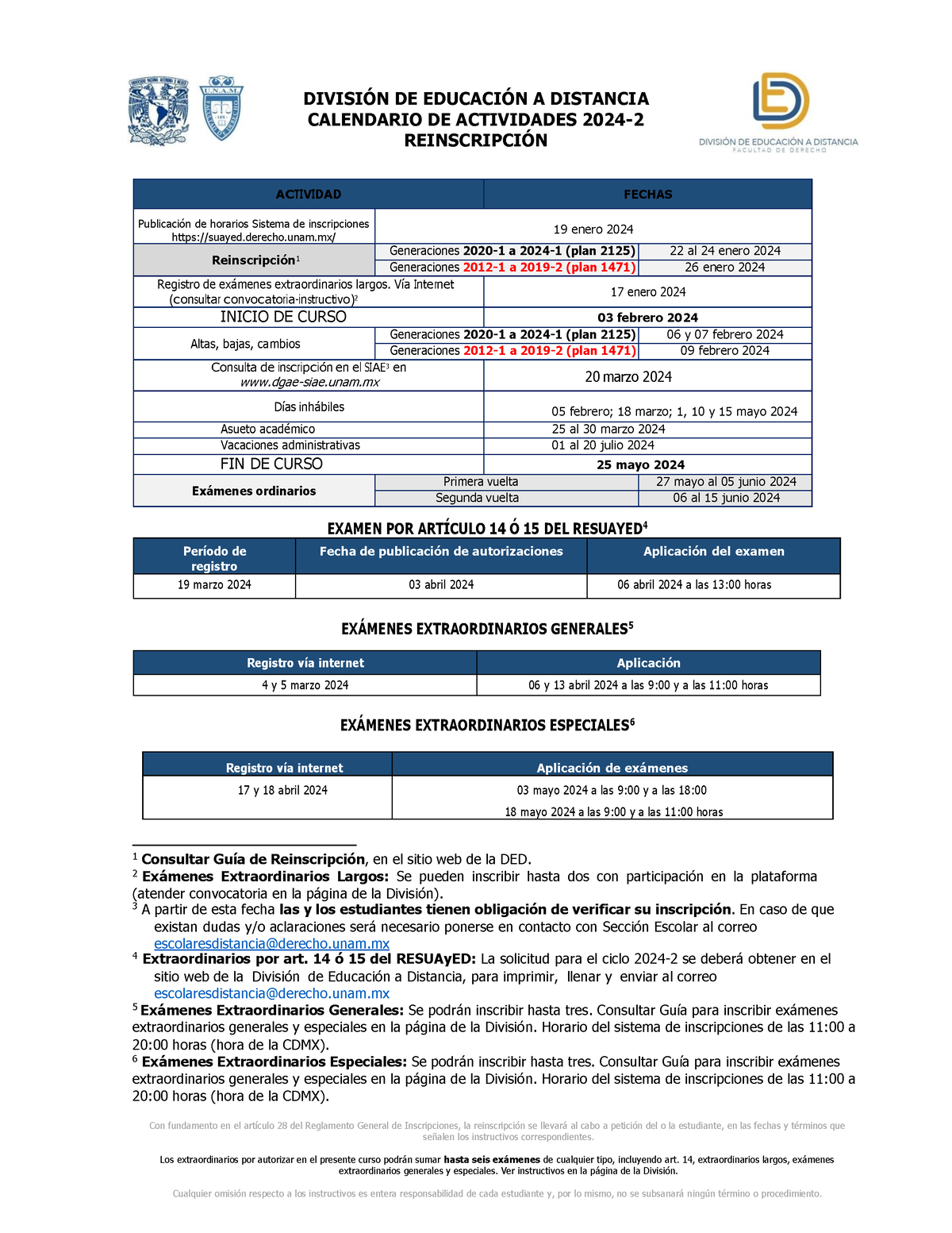 Calendario DED 20242 DIVISIÓN DE EDUCACIÓN A DISTANCIA CALENDARIO DE