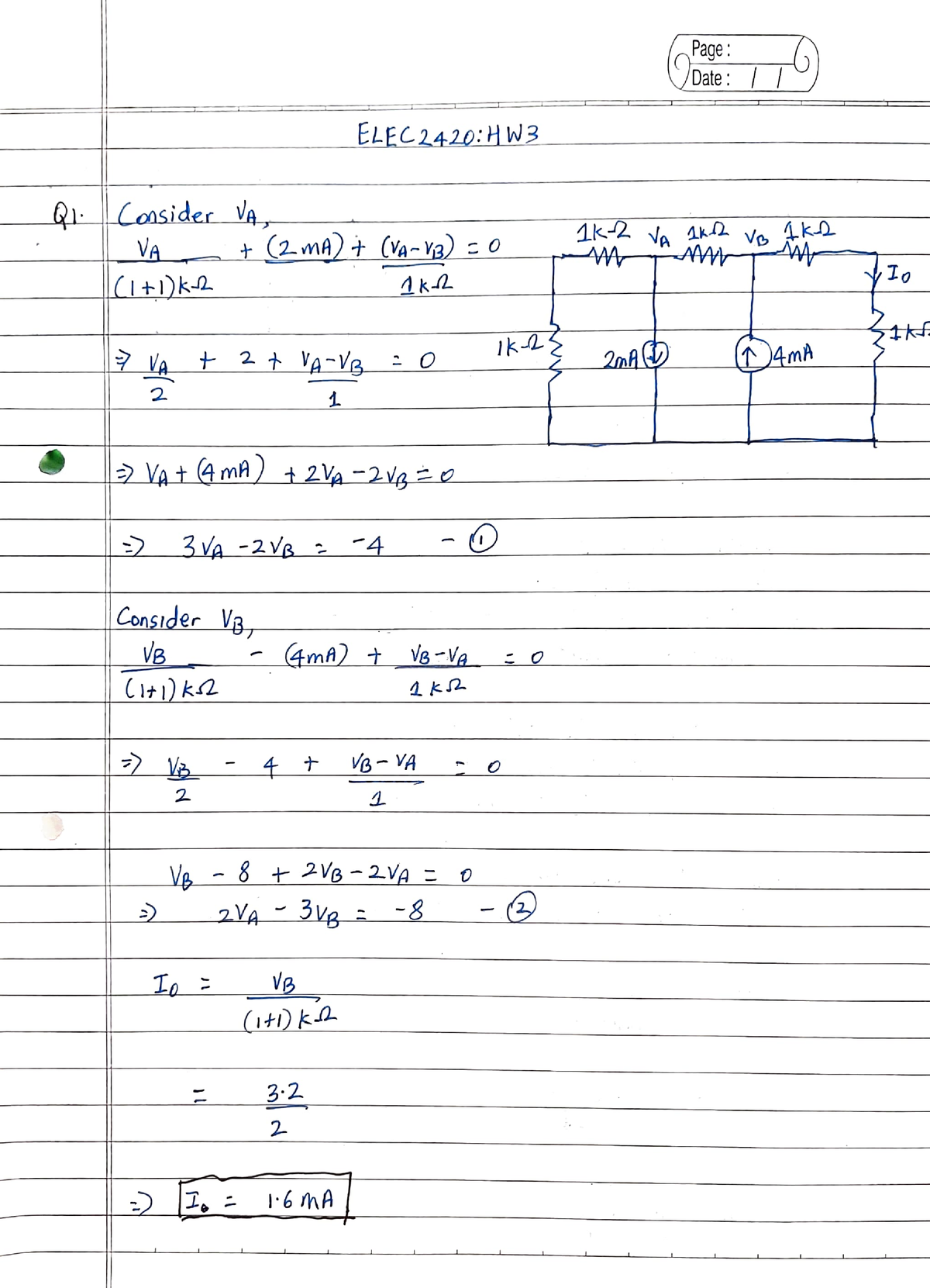 HW3 Solutions - HW3 - /Date:/ ELEC2420:HW R Consider Va, VA LCL+Dk W V ...