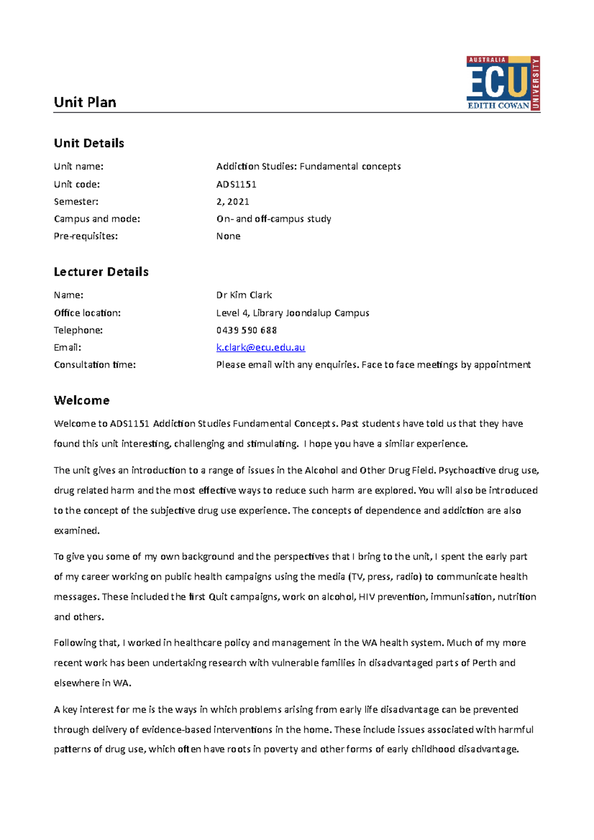 ADS1151 Unit Plan Sem 2 2021 ON LINE AND ON Campus (2)(1) Unit Studocu