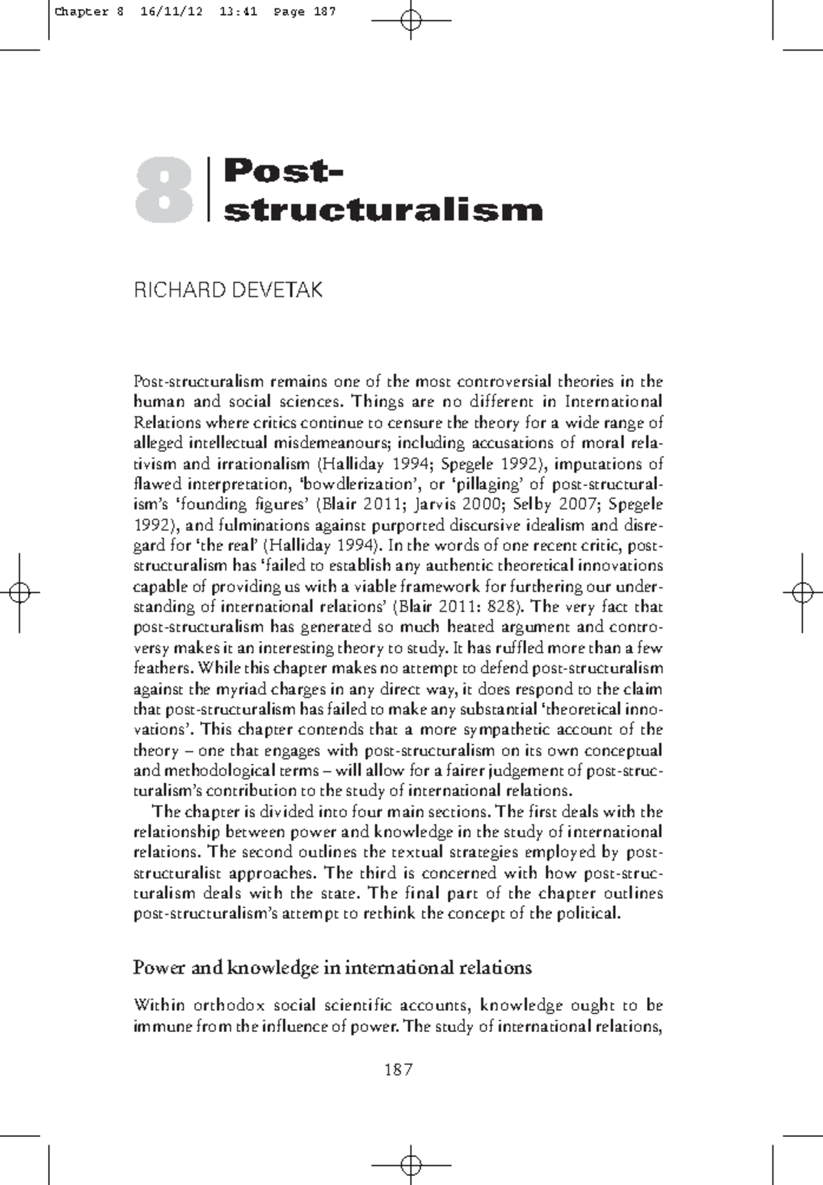 Post structuralism Good Notes Post structuralism RICHARD DEVETAK