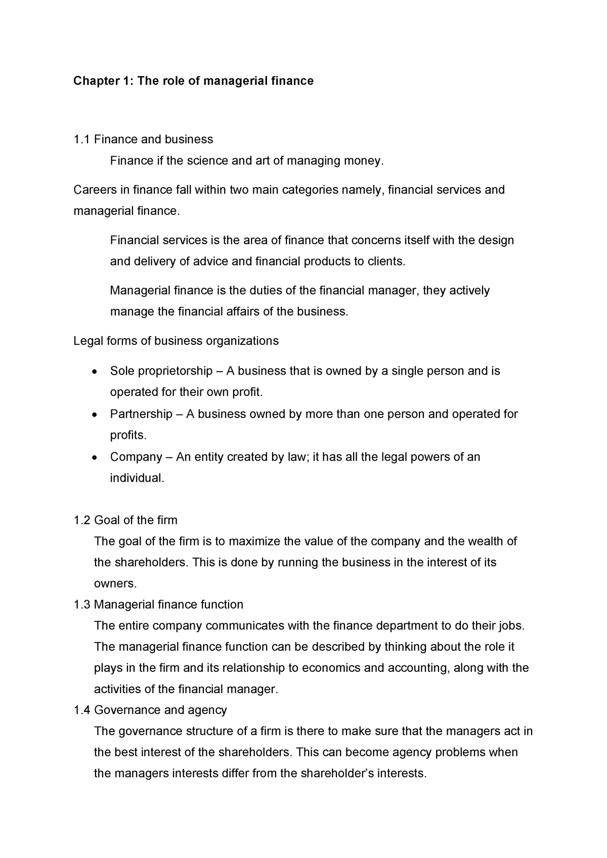 FBS Chapter 1-2 short Summary - Chapter 1: The role of managerial ...