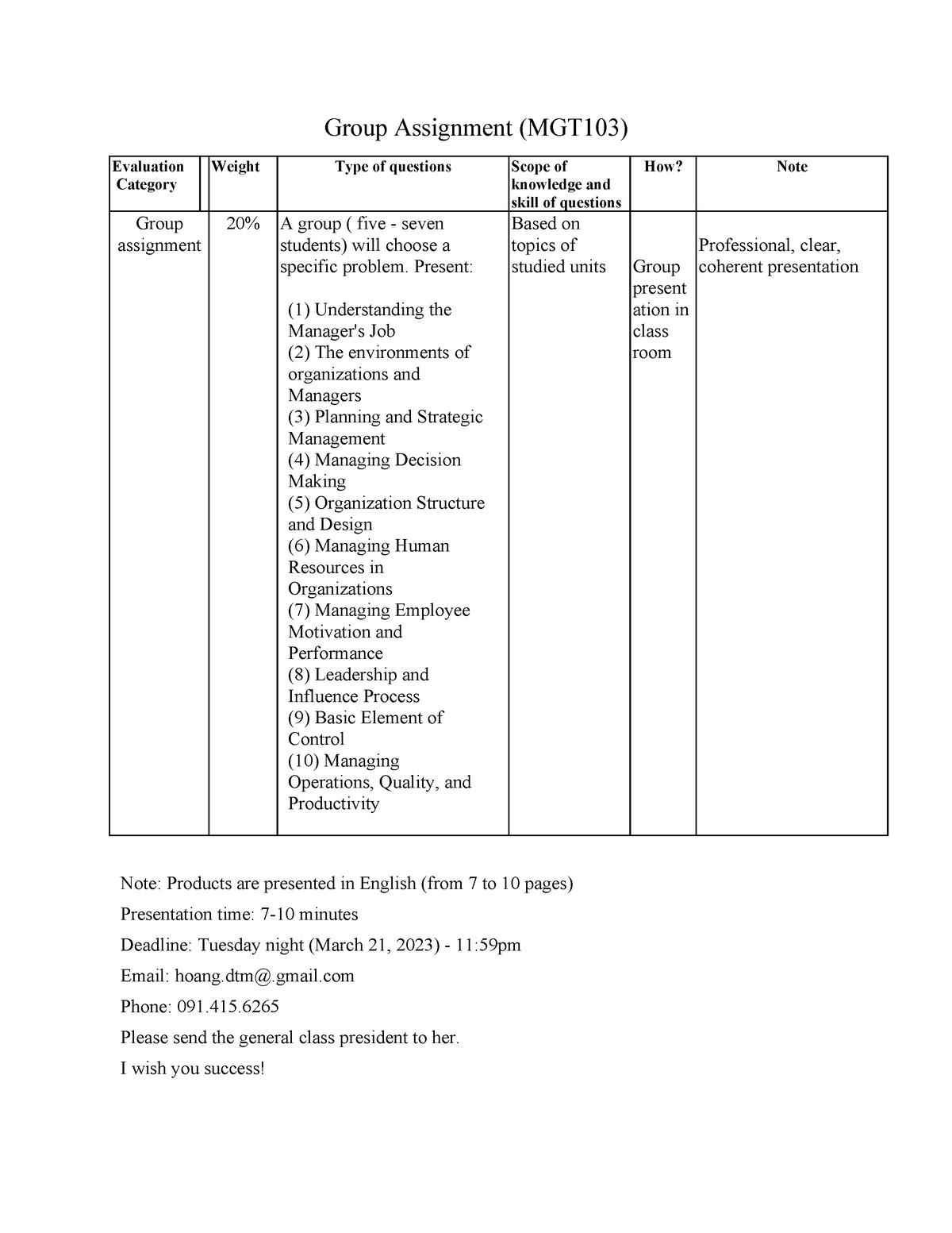 Group-assignment-MGT103 - Group Assignment (MGT103) Evaluation Category ...