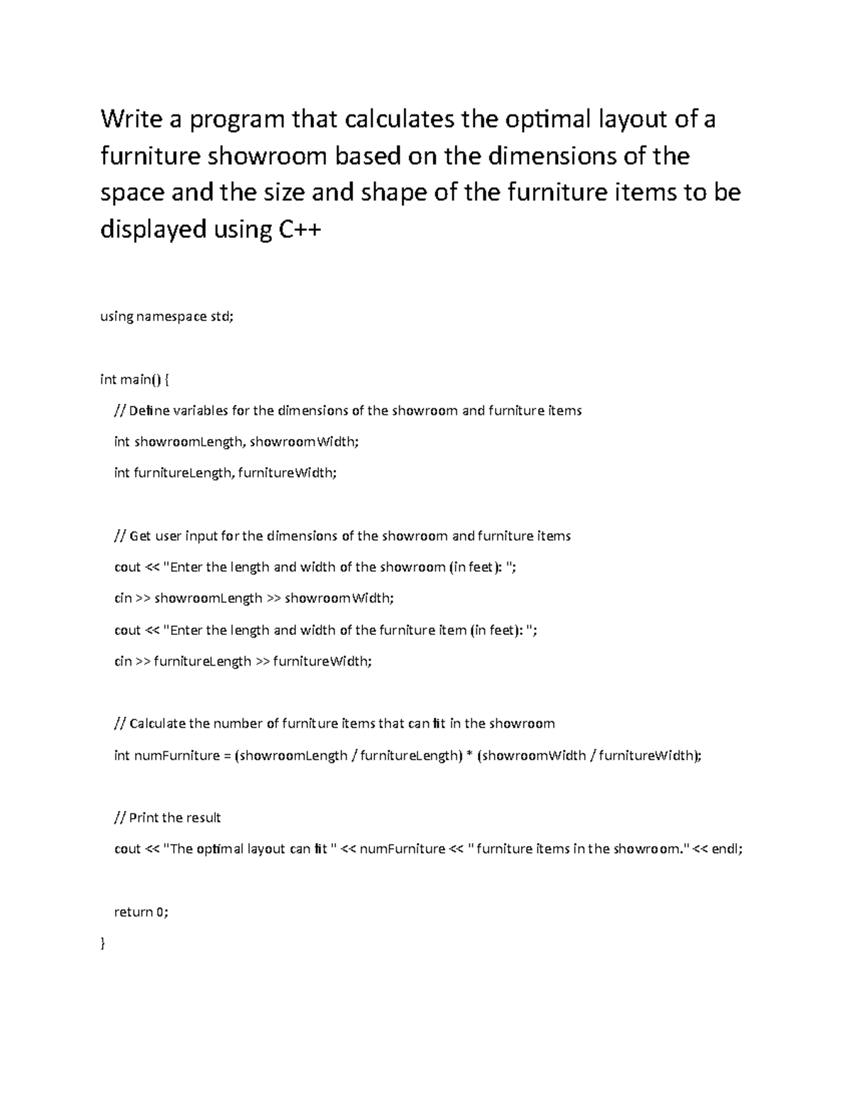 Comp6024-optimal layout-C++ - Write a program that calculates the ...