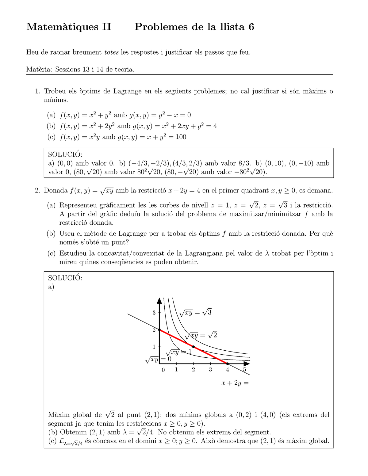 Llista De Problemes Per Practicar Per Lexamen Matem`atiques Ii