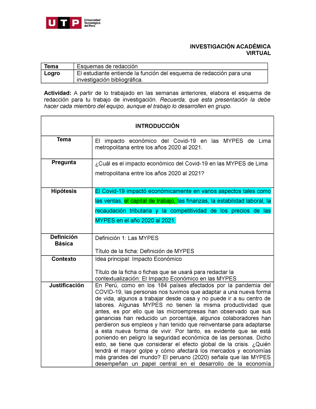 S Tarea Borrador De Esquema De Redacci N Investigaci N Acad Mica Virtual Tema Esquemas De