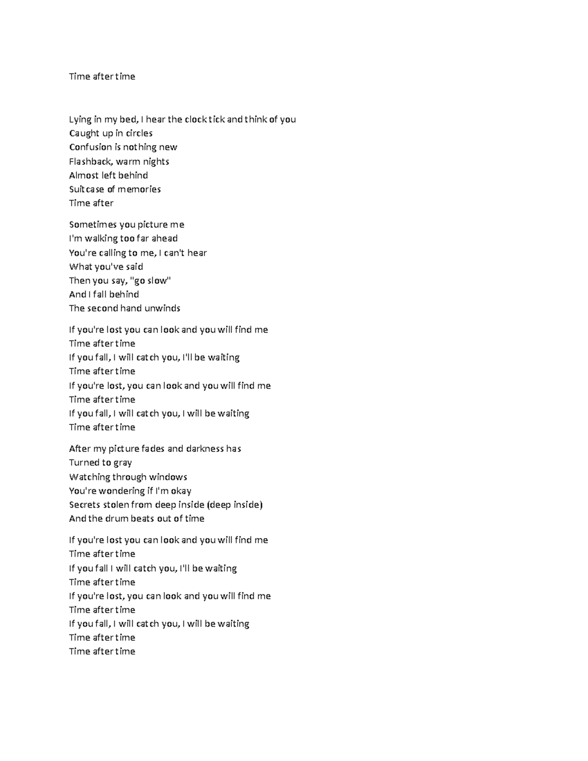 Time after time lyrics dtjyt Time after time Lying in my bed, I