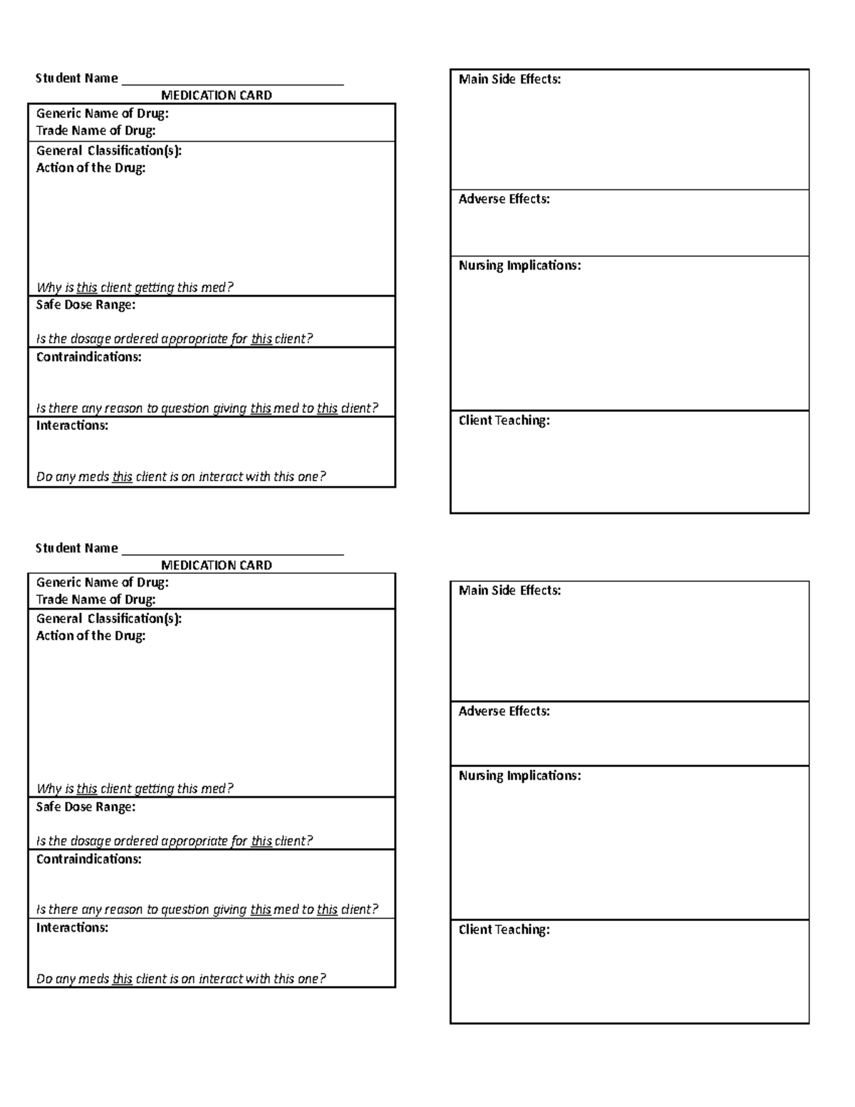 Med Card Template - Student Name ...