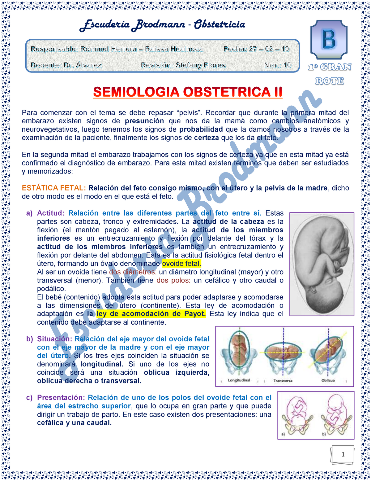 10 Semiologia Obstetrica Ii Obstetricia 27 02 19 Escudería Brodmann Obstetricia Para 